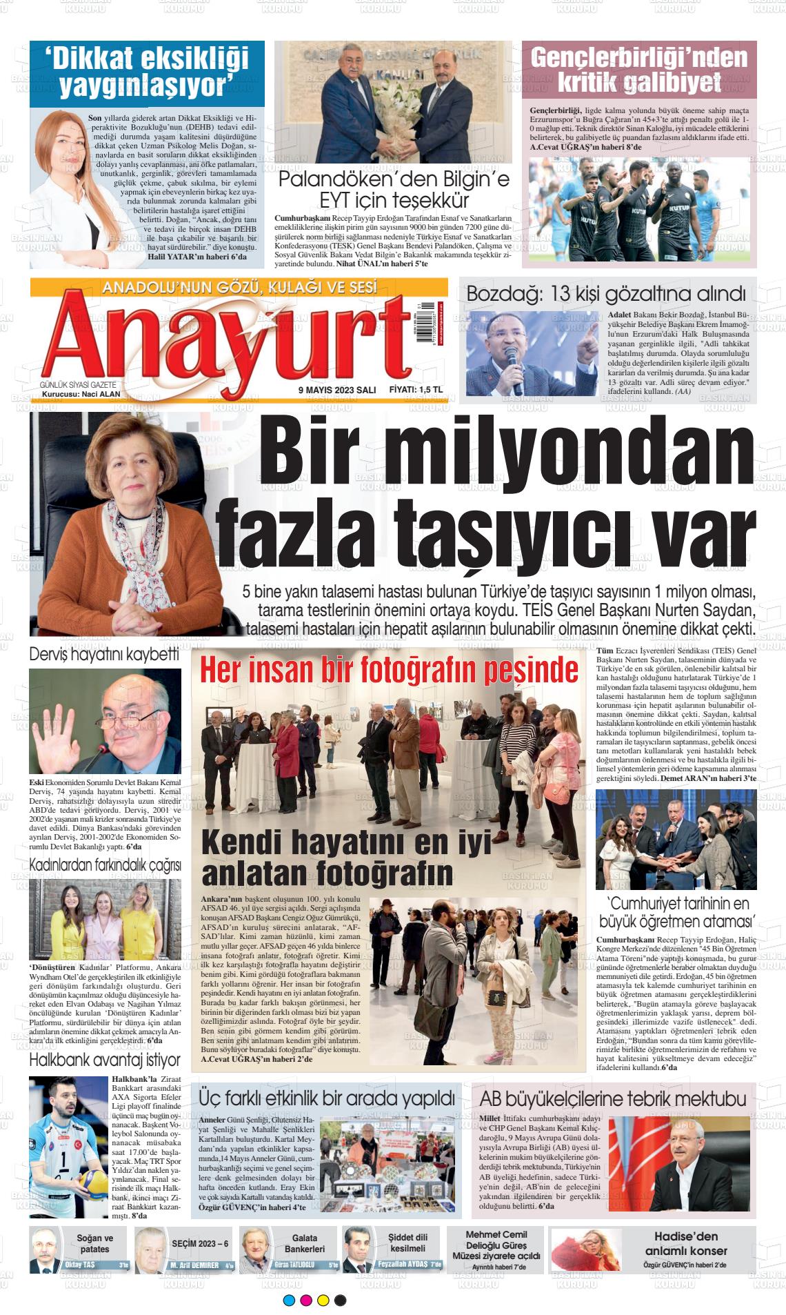 09 Mayıs 2023 Anayurt Gazete Manşeti