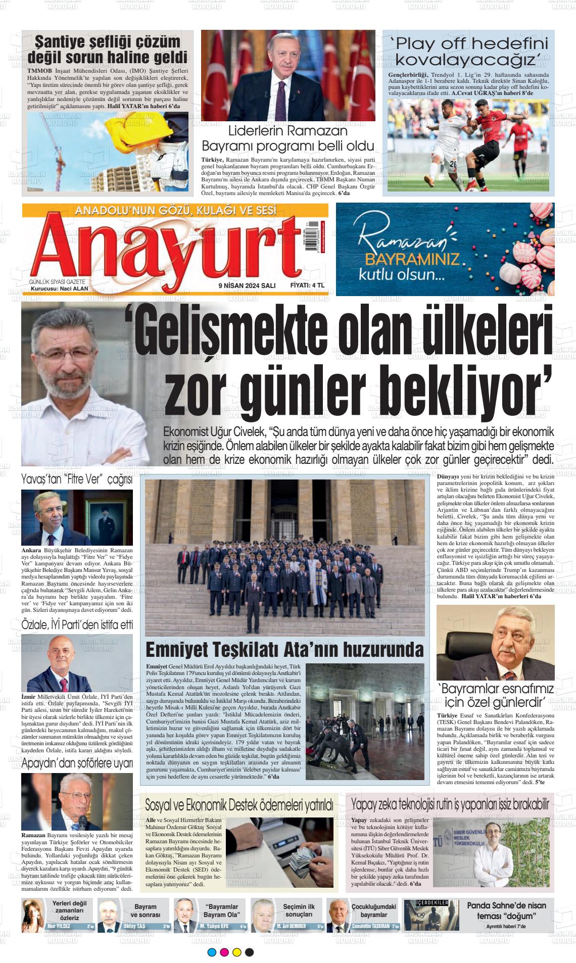 09 Nisan 2024 Anayurt Gazete Manşeti