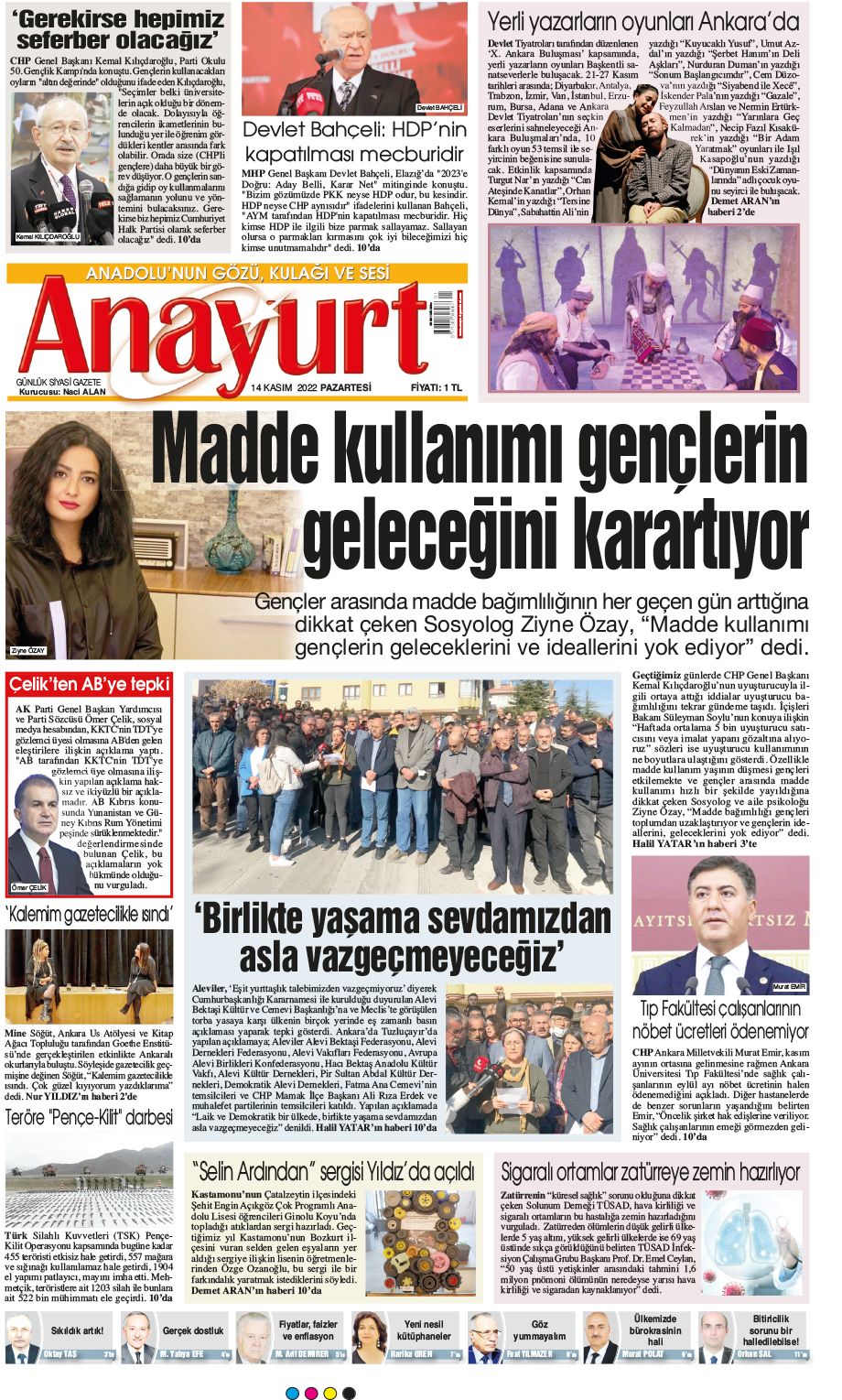 14 Kasım 2022 Anayurt Gazete Manşeti