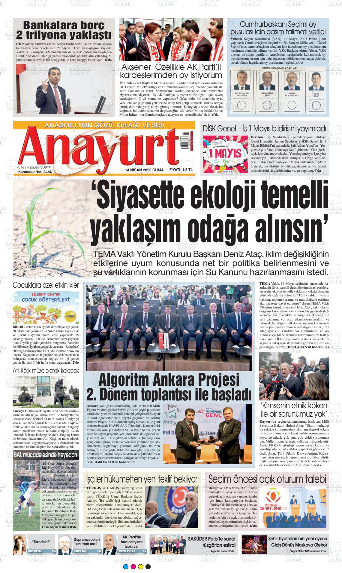 14 Nisan 2023 Anayurt Gazete Manşeti