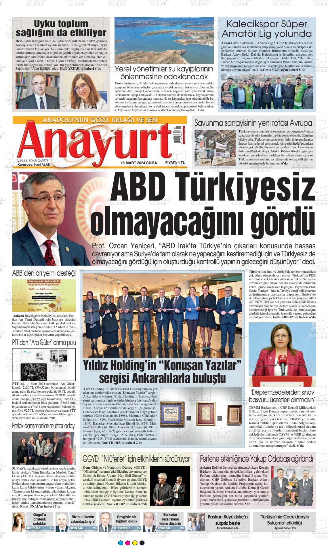 15 Mart 2024 Anayurt Gazete Manşeti