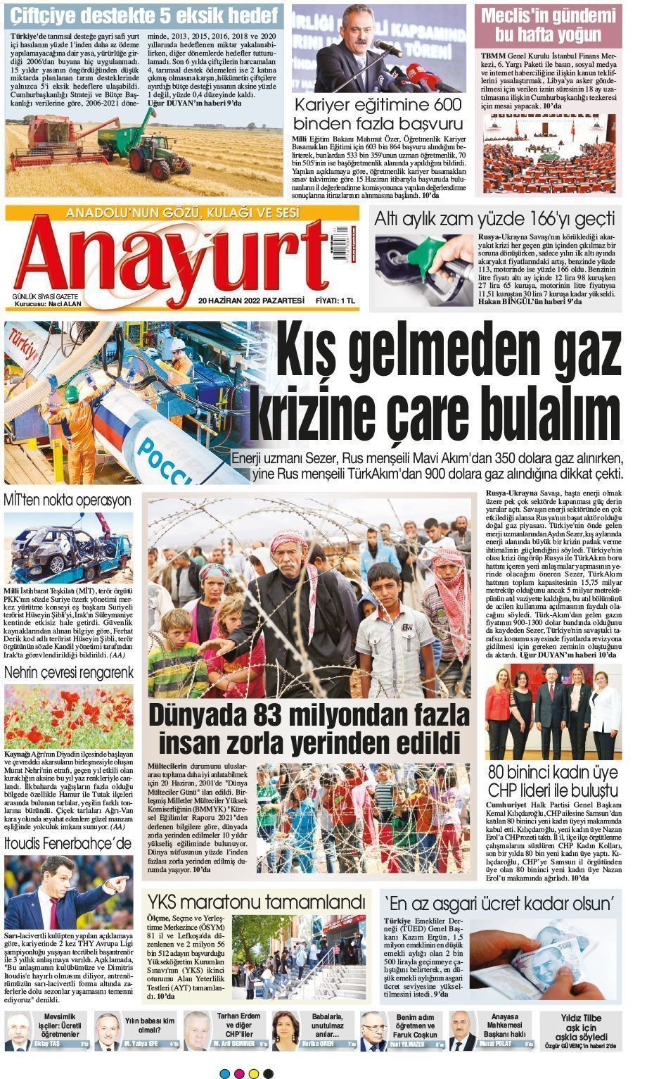 20 Haziran 2022 Anayurt Gazete Manşeti