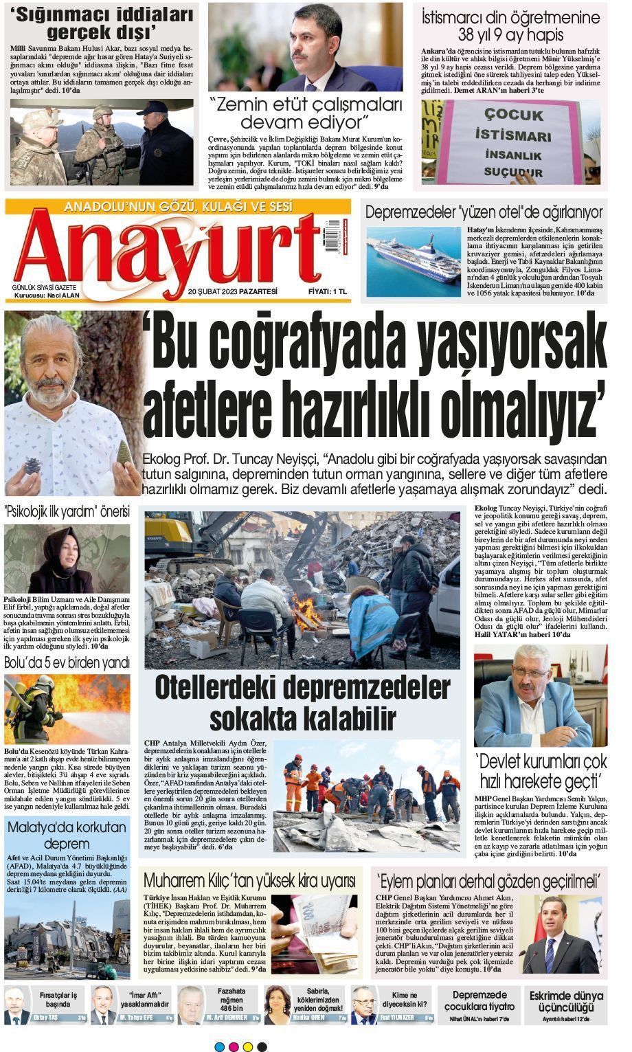 20 Şubat 2023 Anayurt Gazete Manşeti