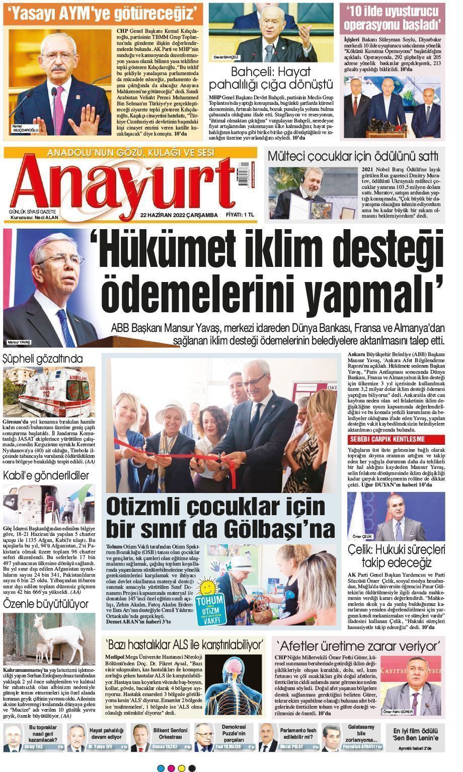 22 Haziran 2022 Anayurt Gazete Manşeti