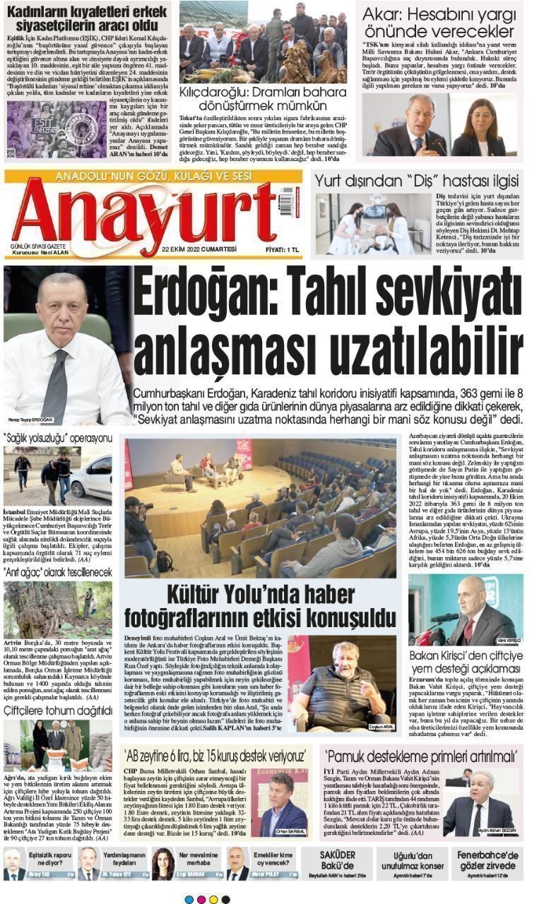 23 Ekim 2022 Anayurt Gazete Manşeti