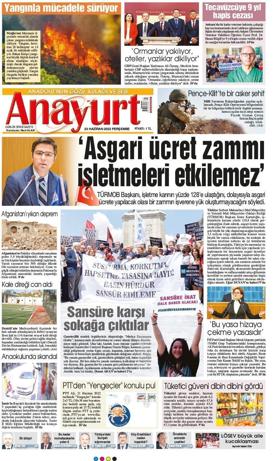 23 Haziran 2022 Anayurt Gazete Manşeti