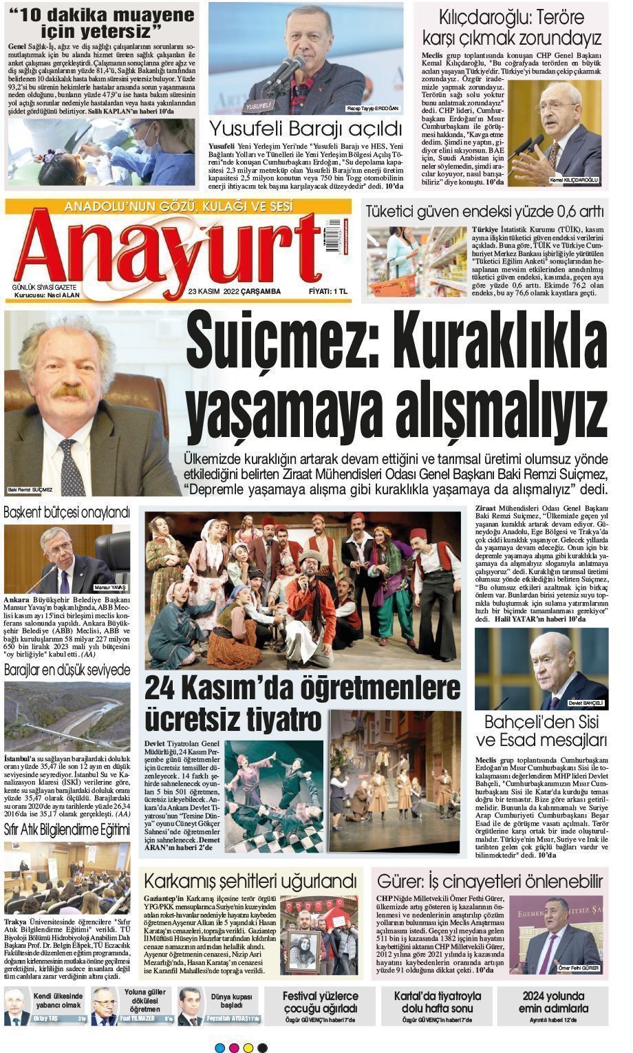 23 Kasım 2022 Anayurt Gazete Manşeti