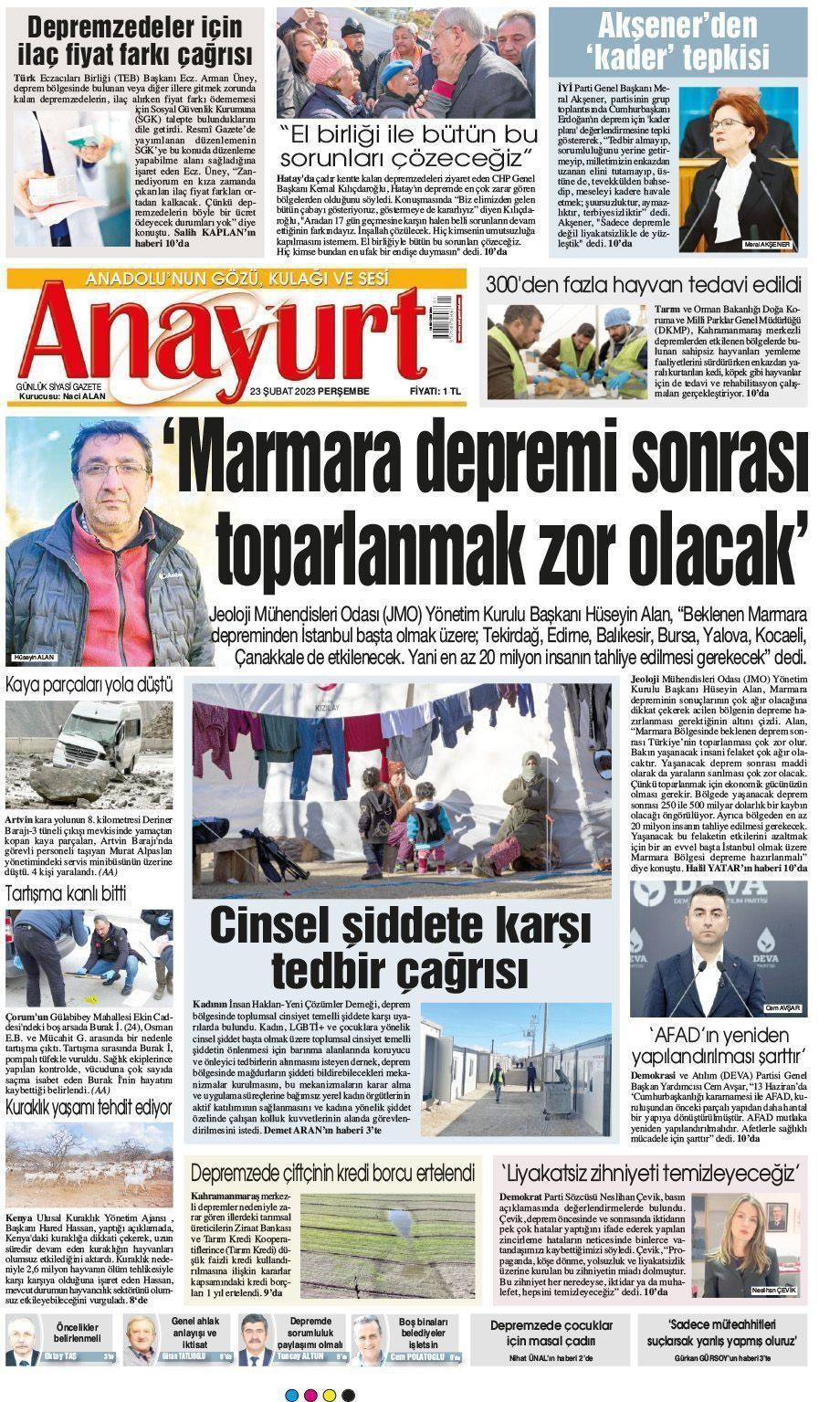 23 Şubat 2023 Anayurt Gazete Manşeti