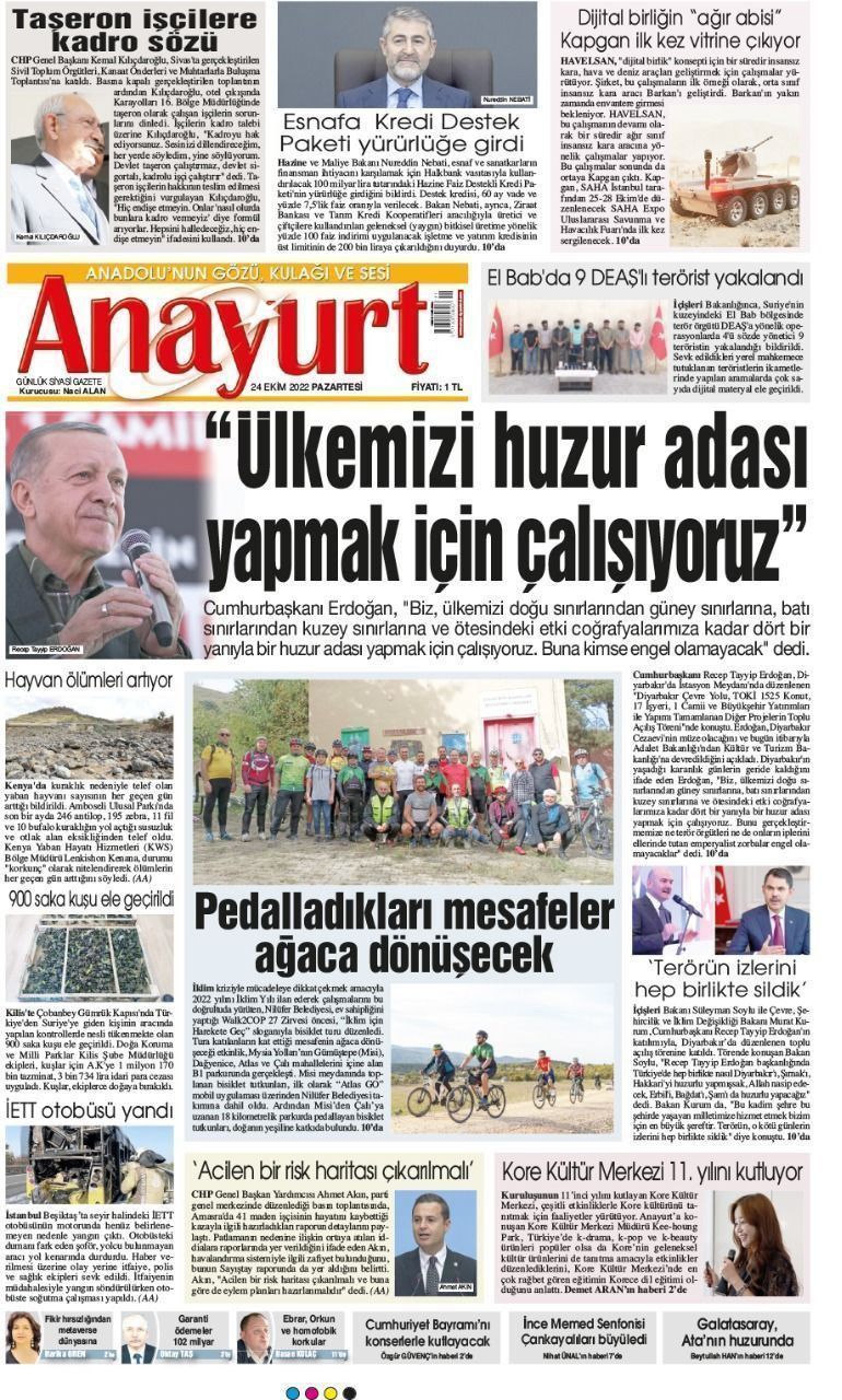 24 Ekim 2022 Anayurt Gazete Manşeti