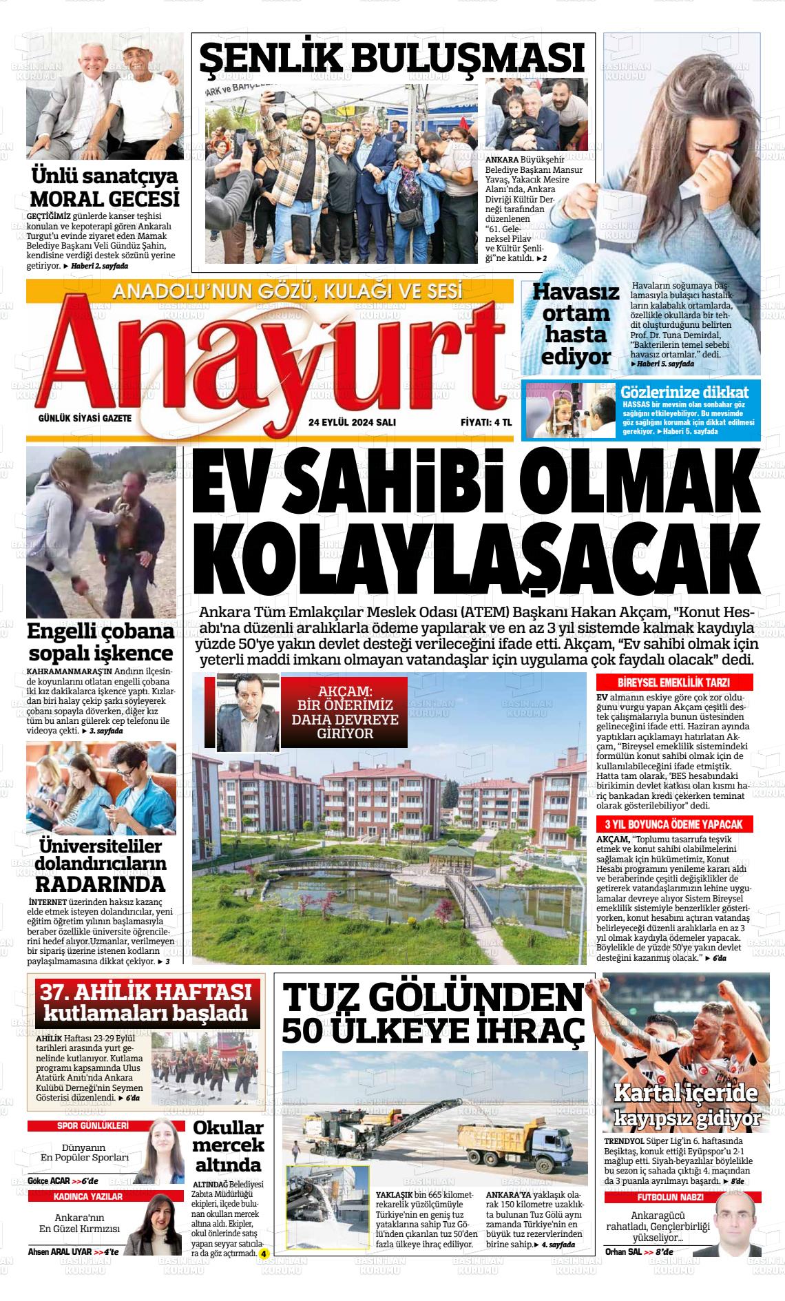 24 Eylül 2024 Anayurt Gazete Manşeti