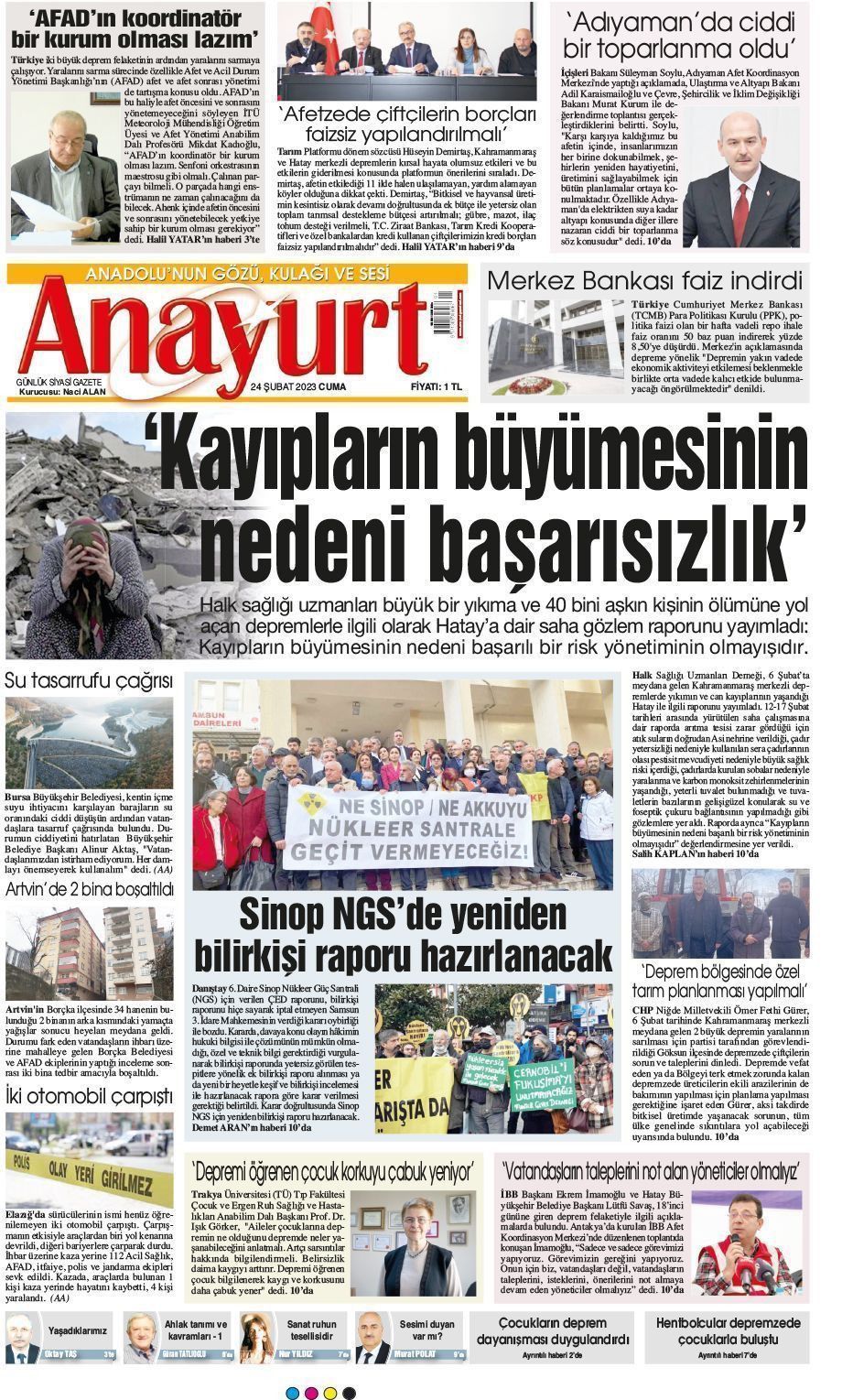 24 Şubat 2023 Anayurt Gazete Manşeti