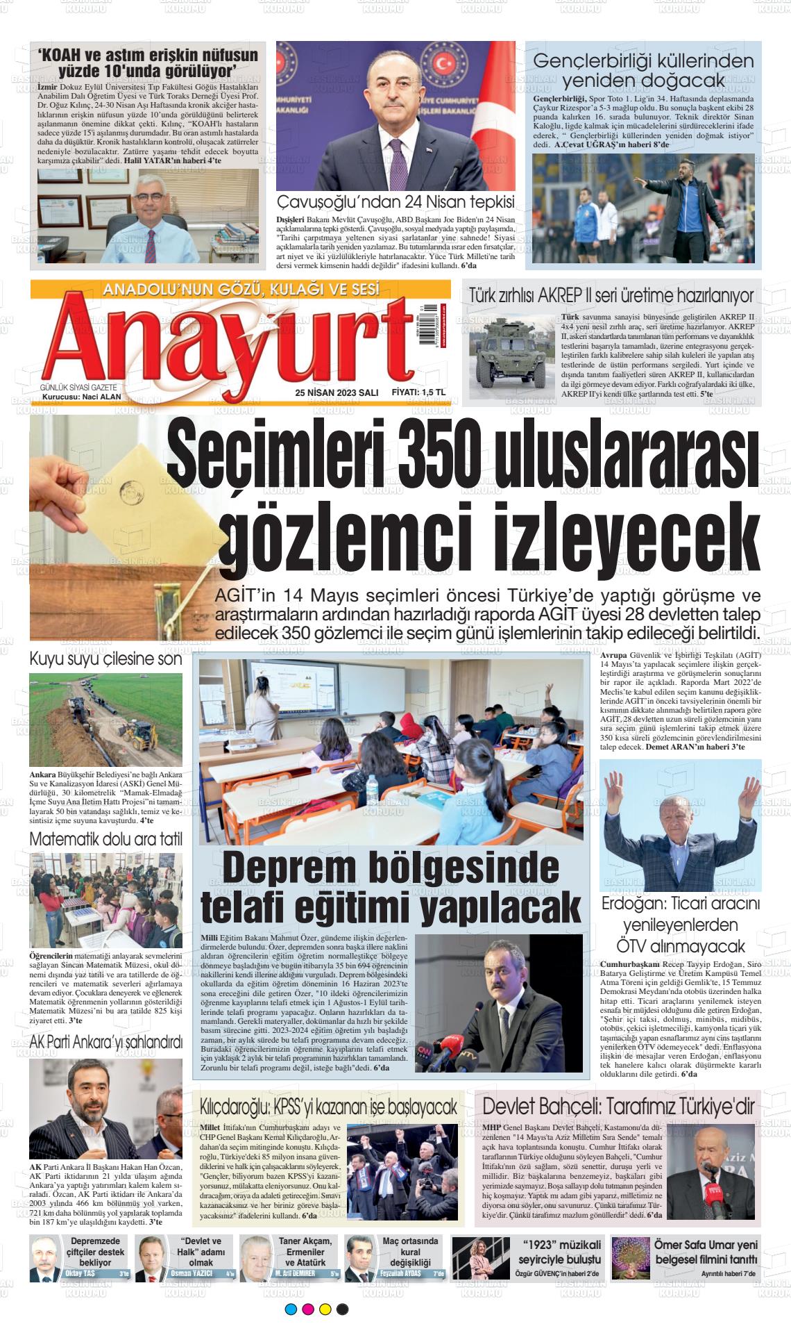 25 Nisan 2023 Anayurt Gazete Manşeti