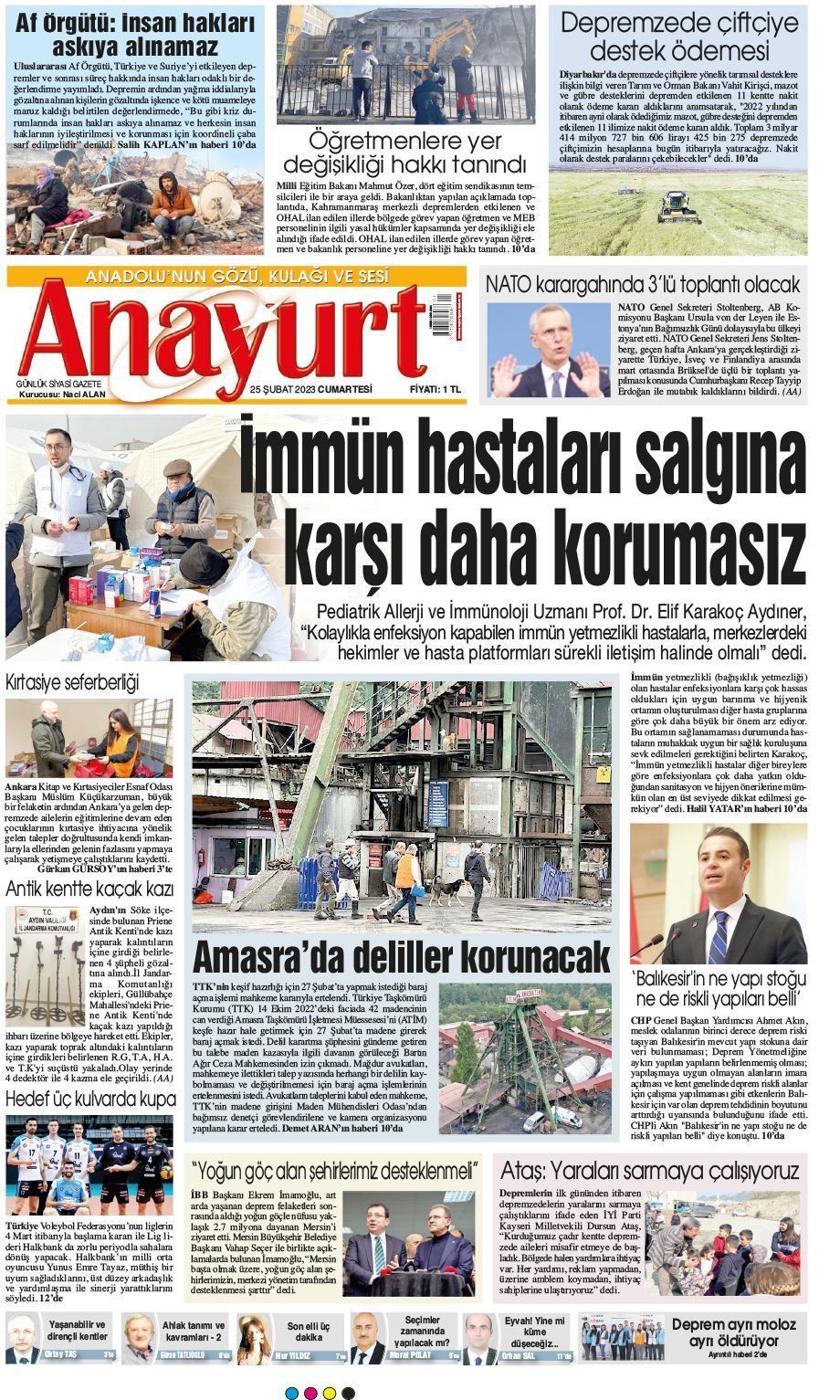 25 Şubat 2023 Anayurt Gazete Manşeti