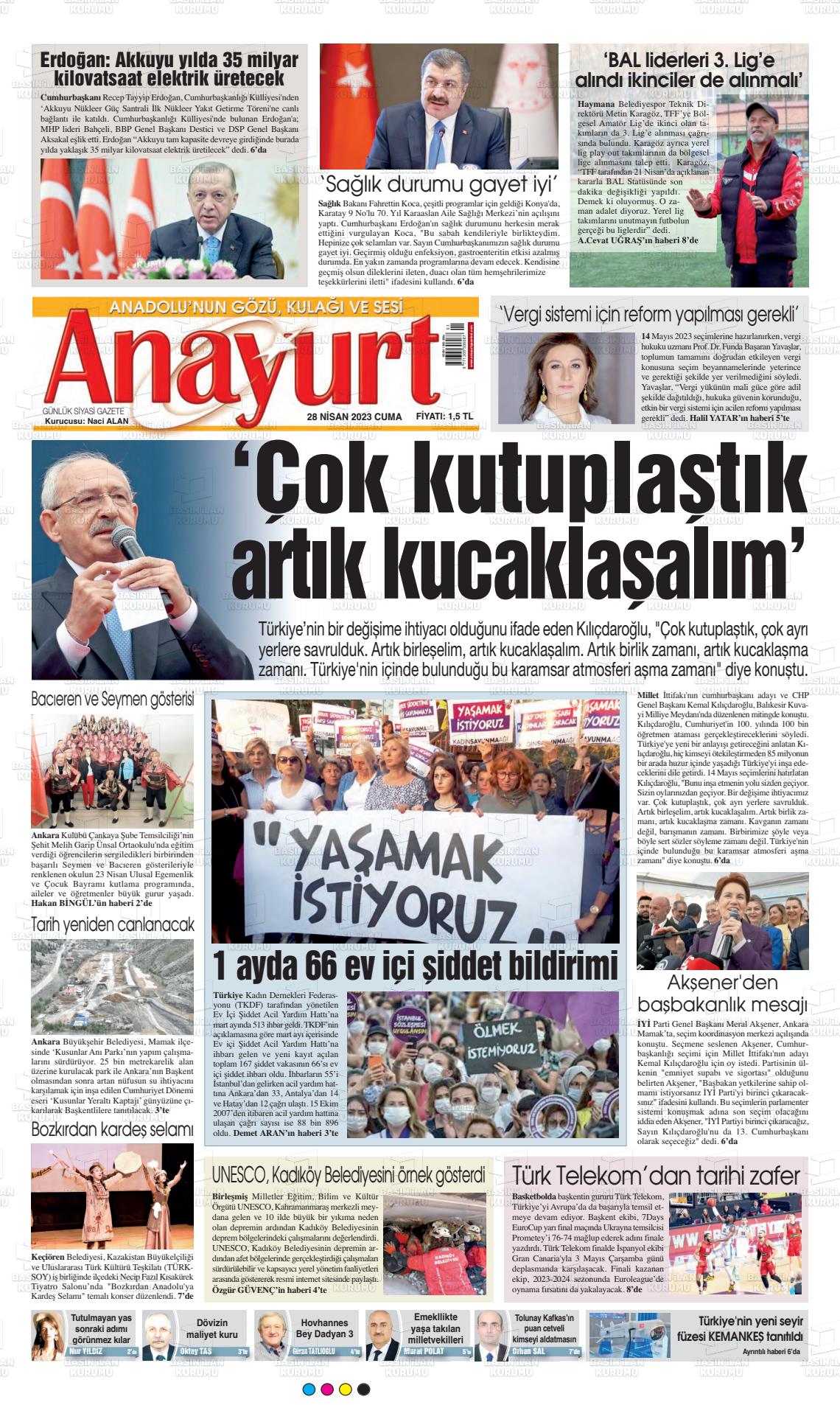 28 Nisan 2023 Anayurt Gazete Manşeti