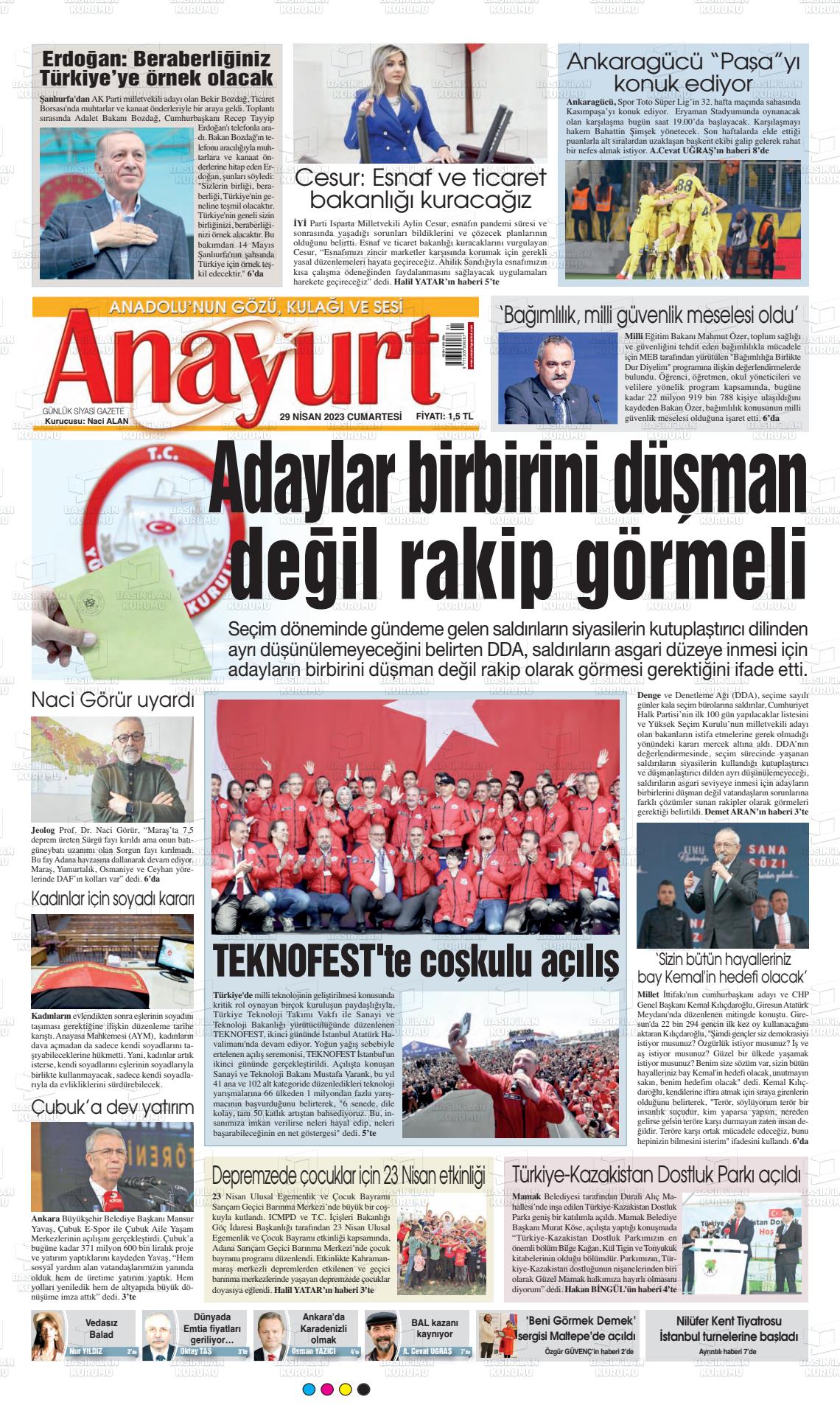 29 Nisan 2023 Anayurt Gazete Manşeti