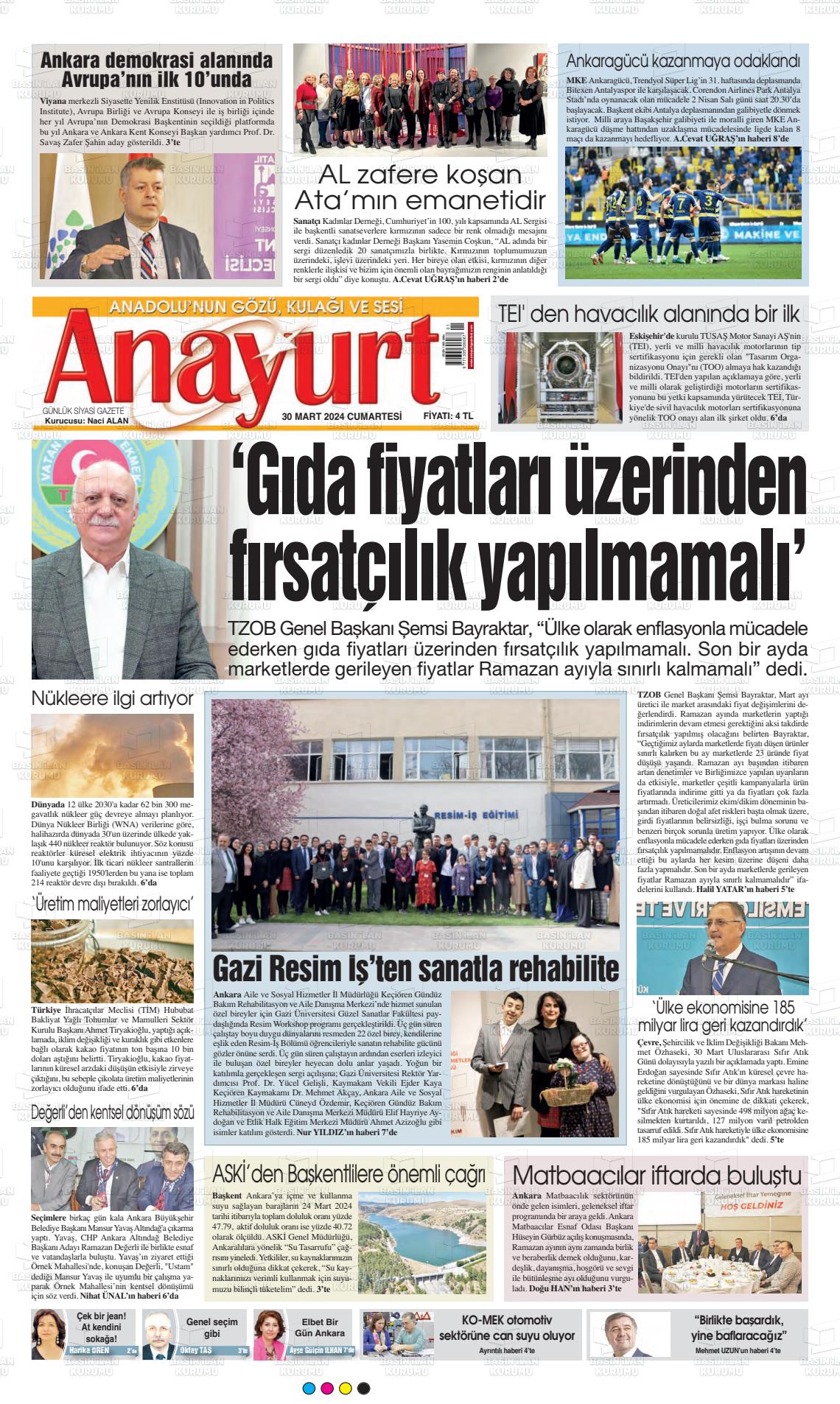 30 Mart 2024 Anayurt Gazete Manşeti