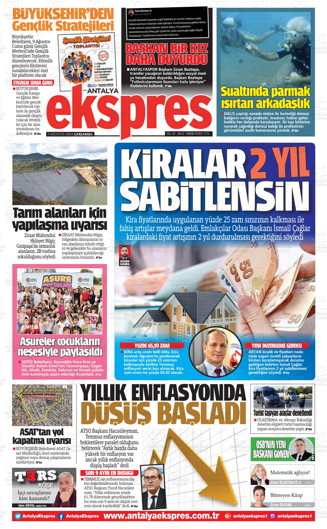 07 Ağustos 2024 Antalya Ekspres Gazete Manşeti