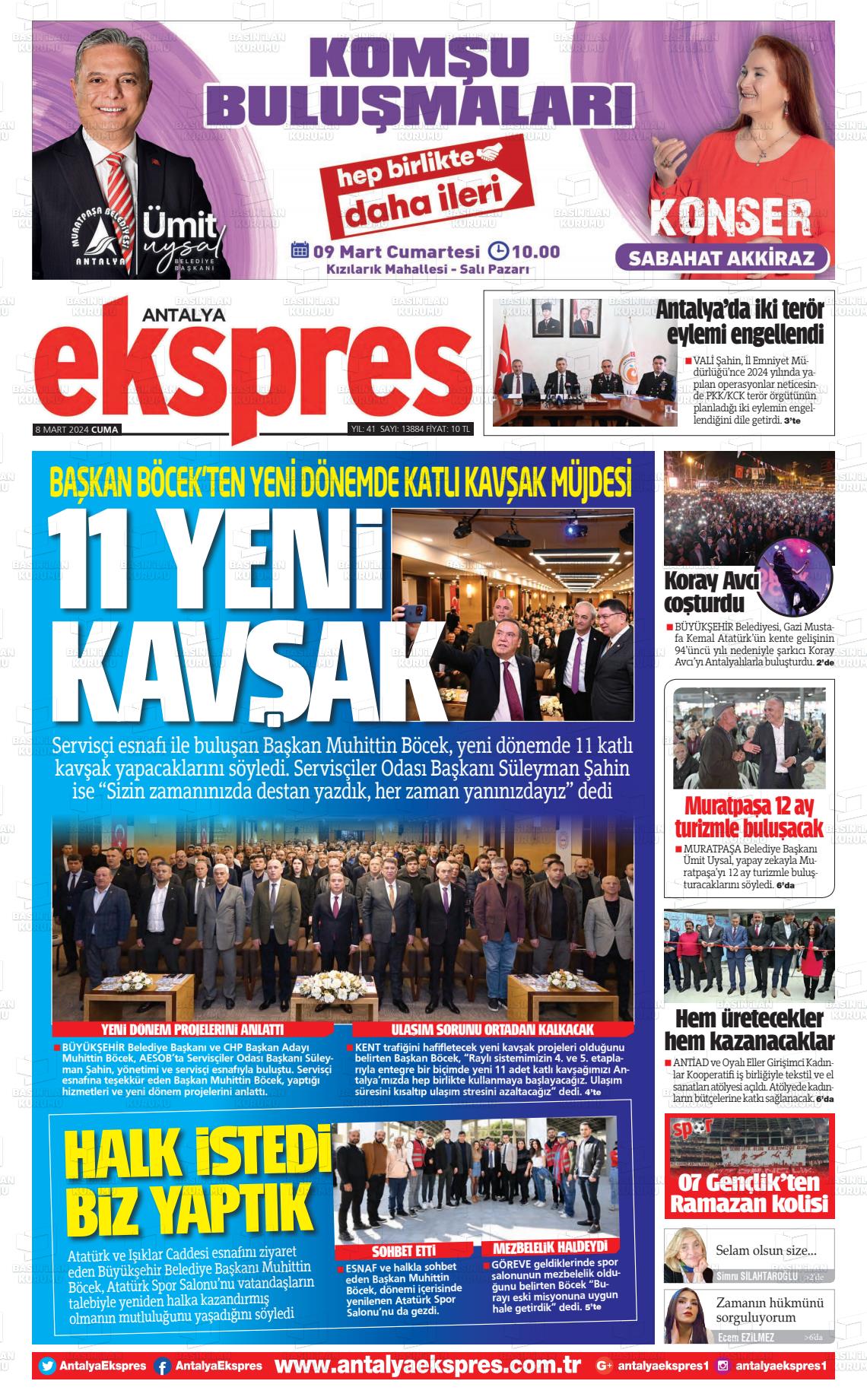 08 Mart 2024 Antalya Ekspres Gazete Manşeti