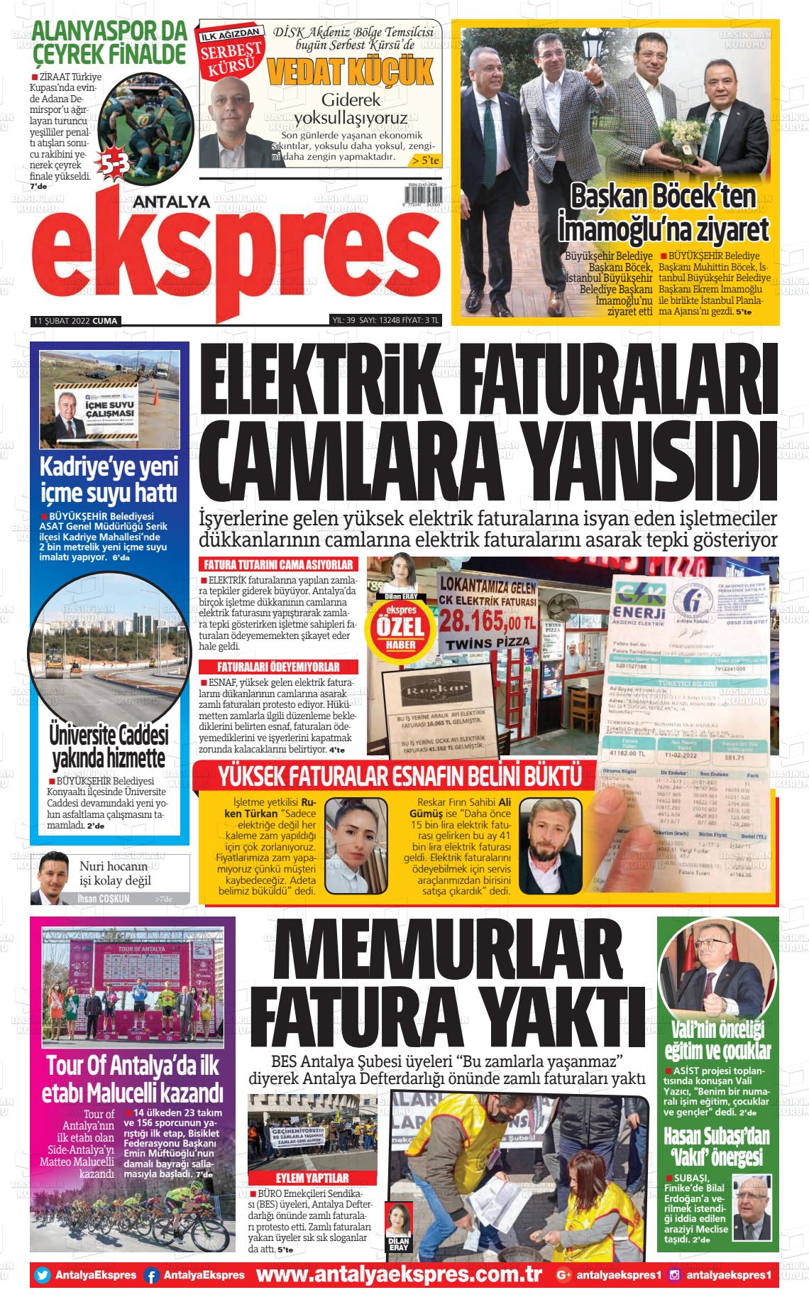 11 Şubat 2022 Antalya Ekspres Gazete Manşeti