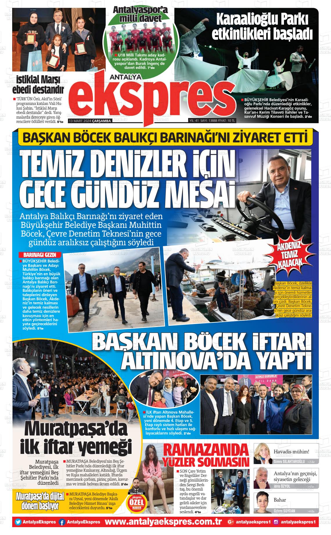 13 Mart 2024 Antalya Ekspres Gazete Manşeti