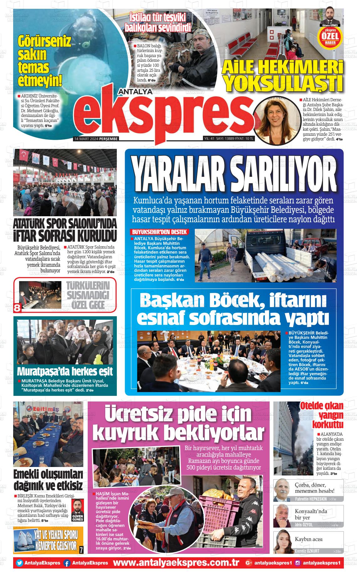 14 Mart 2024 Antalya Ekspres Gazete Manşeti