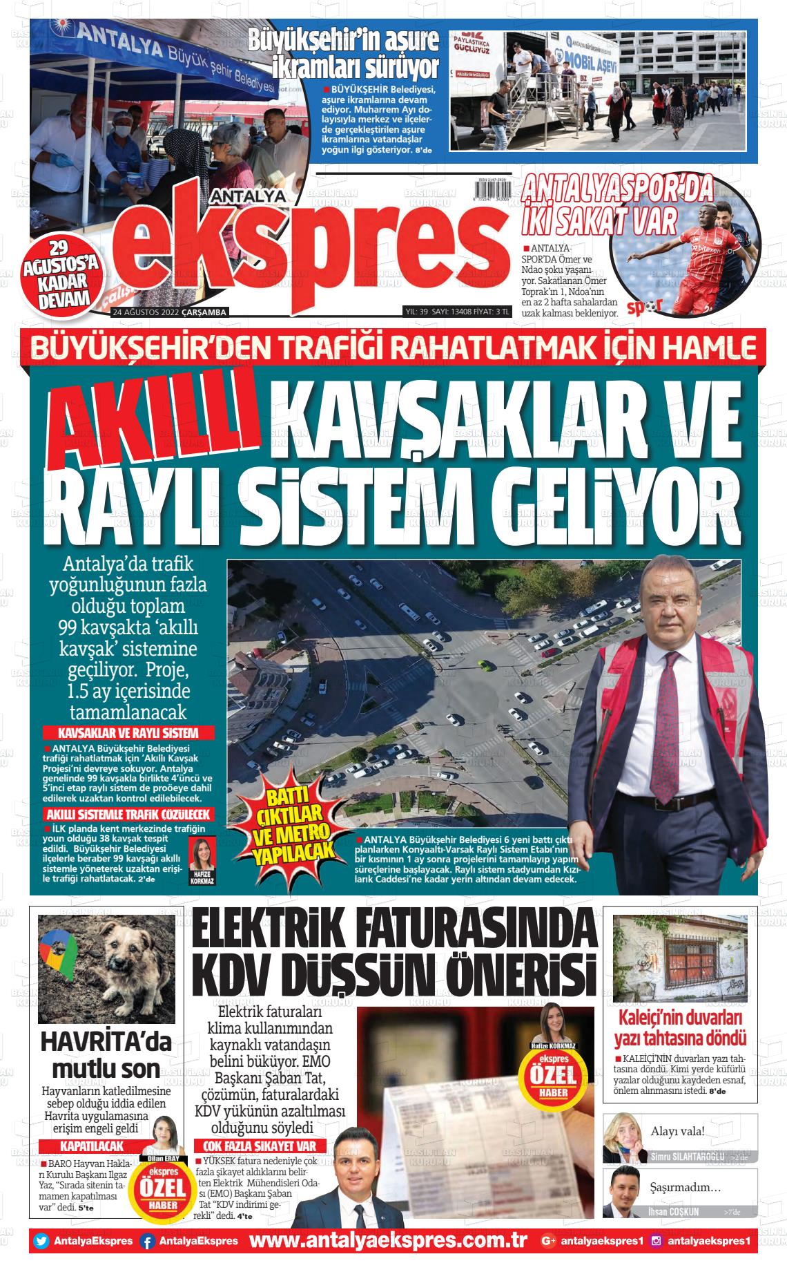 24 Ağustos 2022 Antalya Ekspres Gazete Manşeti