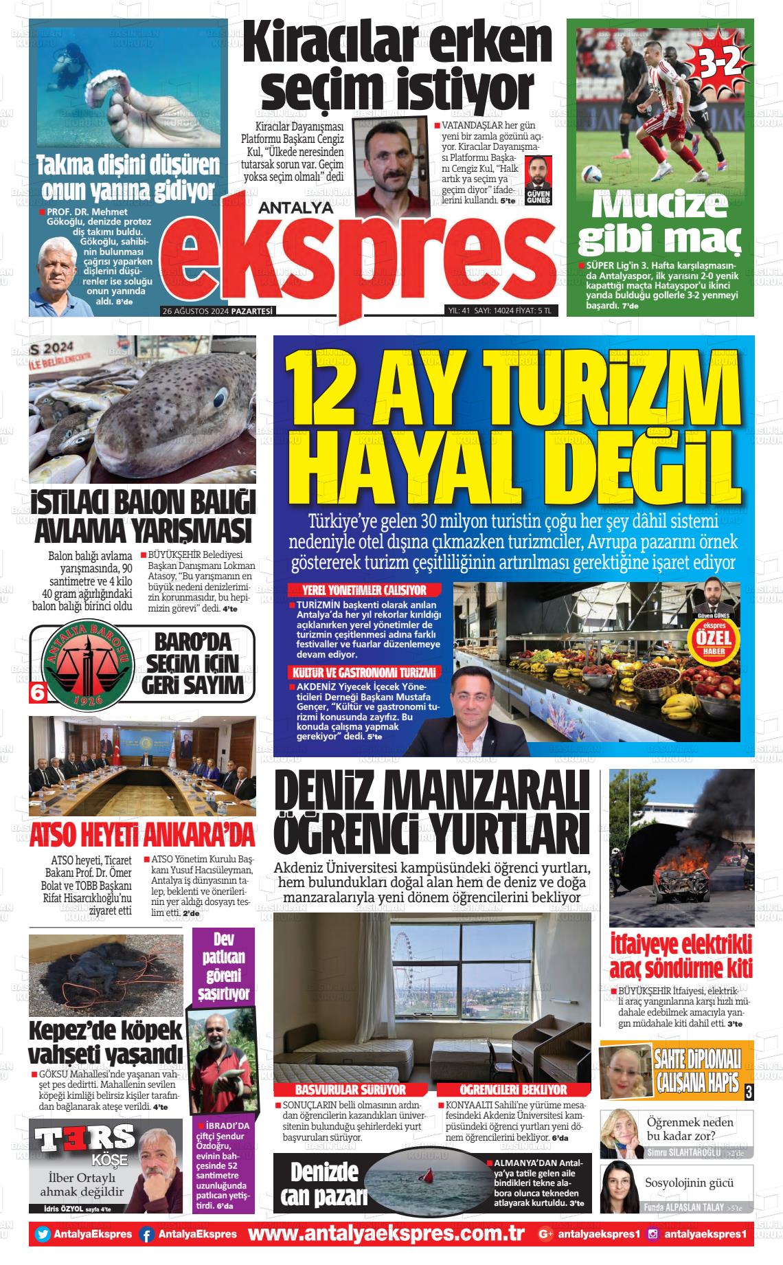 26 Ağustos 2024 Antalya Ekspres Gazete Manşeti