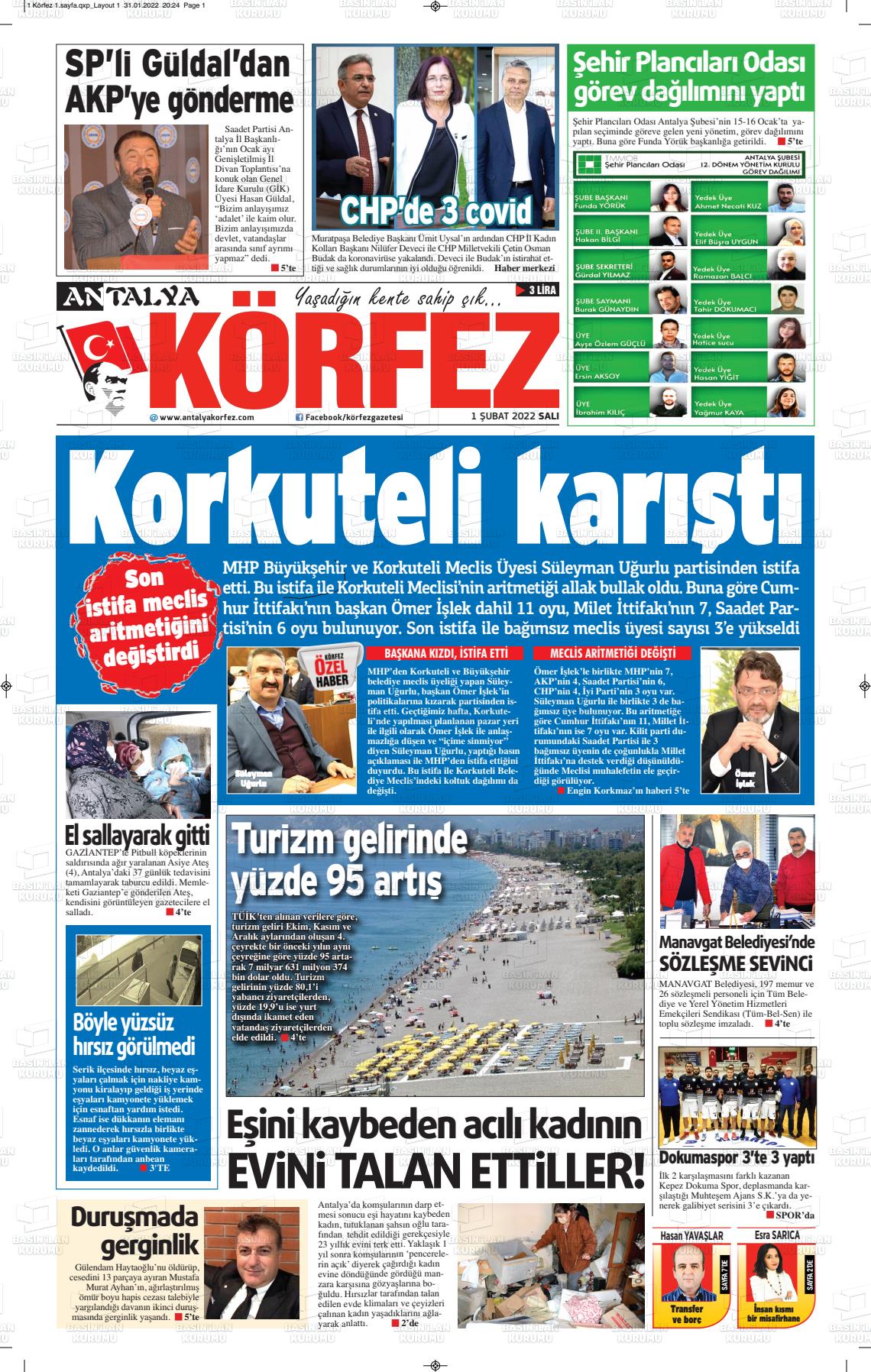 01 Şubat 2022 Antalya Körfez Gazete Manşeti