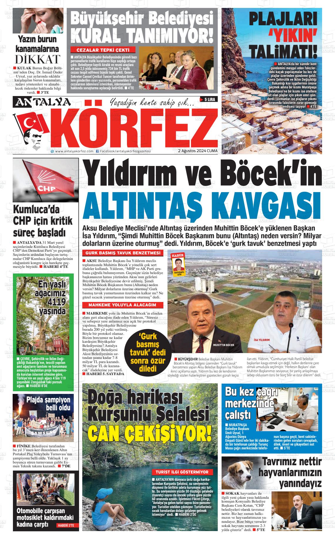 02 Ağustos 2024 Antalya Körfez Gazete Manşeti