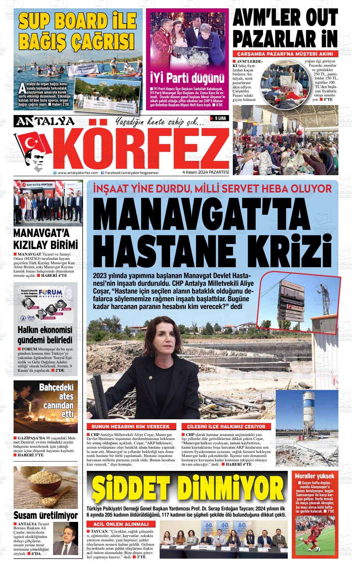 04 Kasım 2024 Antalya Körfez Gazete Manşeti