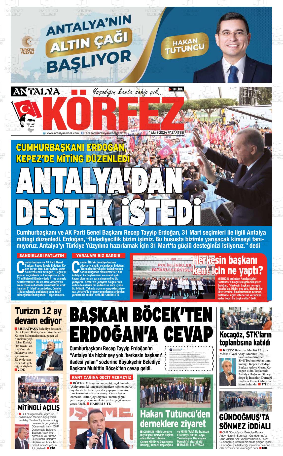 04 Mart 2024 Antalya Körfez Gazete Manşeti