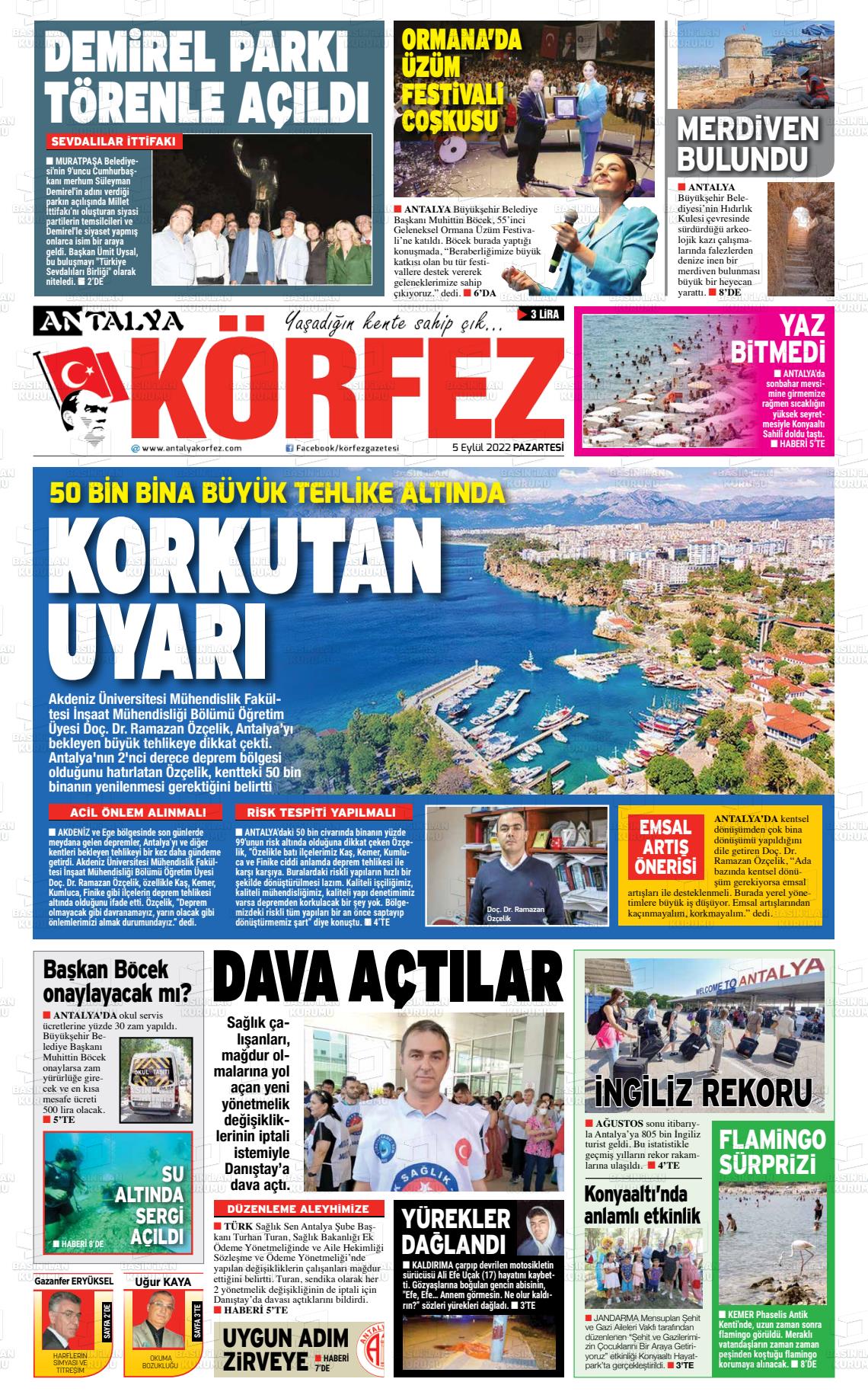 05 Eylül 2022 Antalya Körfez Gazete Manşeti