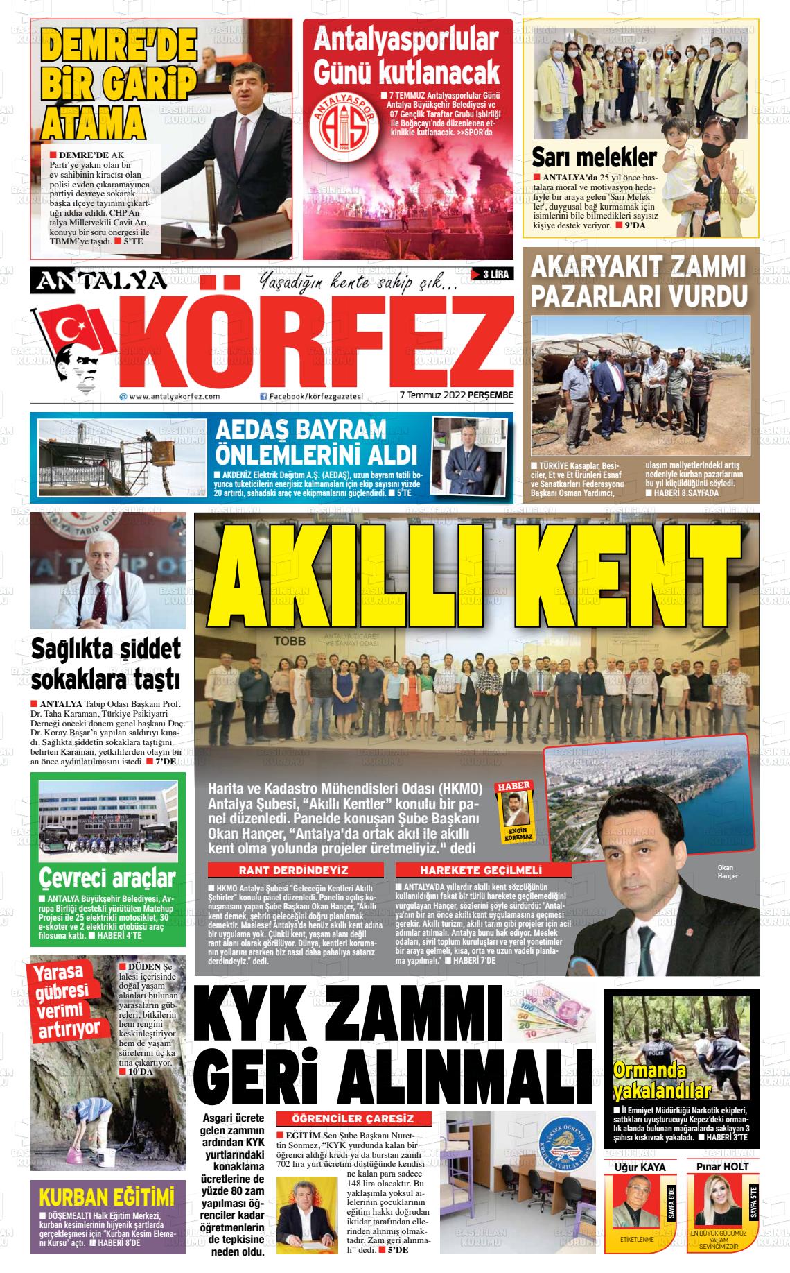 07 Temmuz 2022 Antalya Körfez Gazete Manşeti