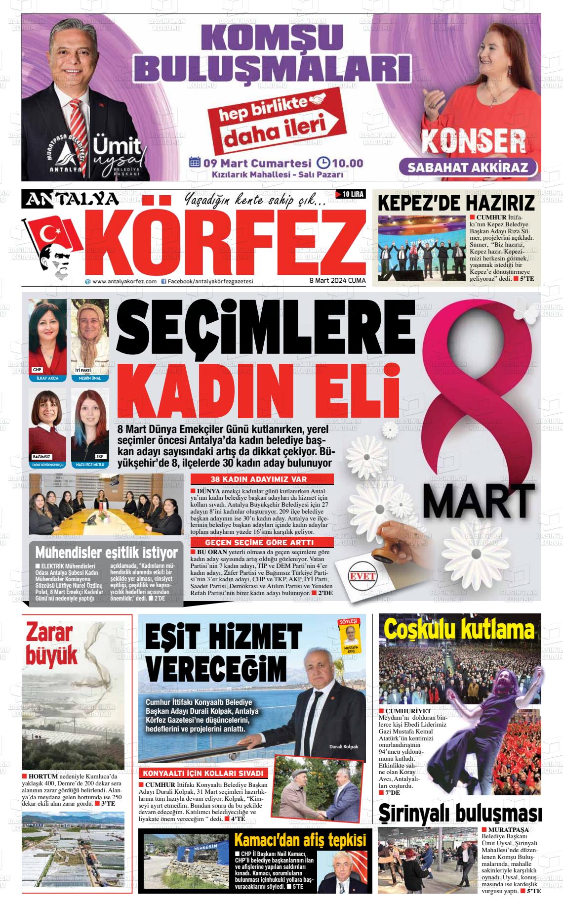 08 Mart 2024 Antalya Körfez Gazete Manşeti