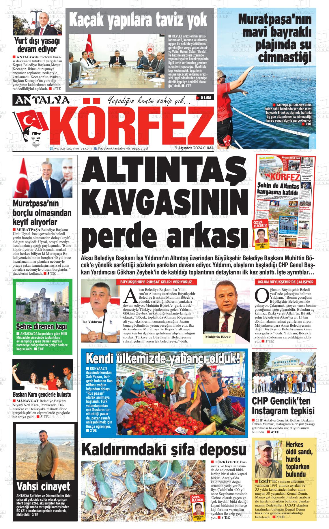 09 Ağustos 2024 Antalya Körfez Gazete Manşeti