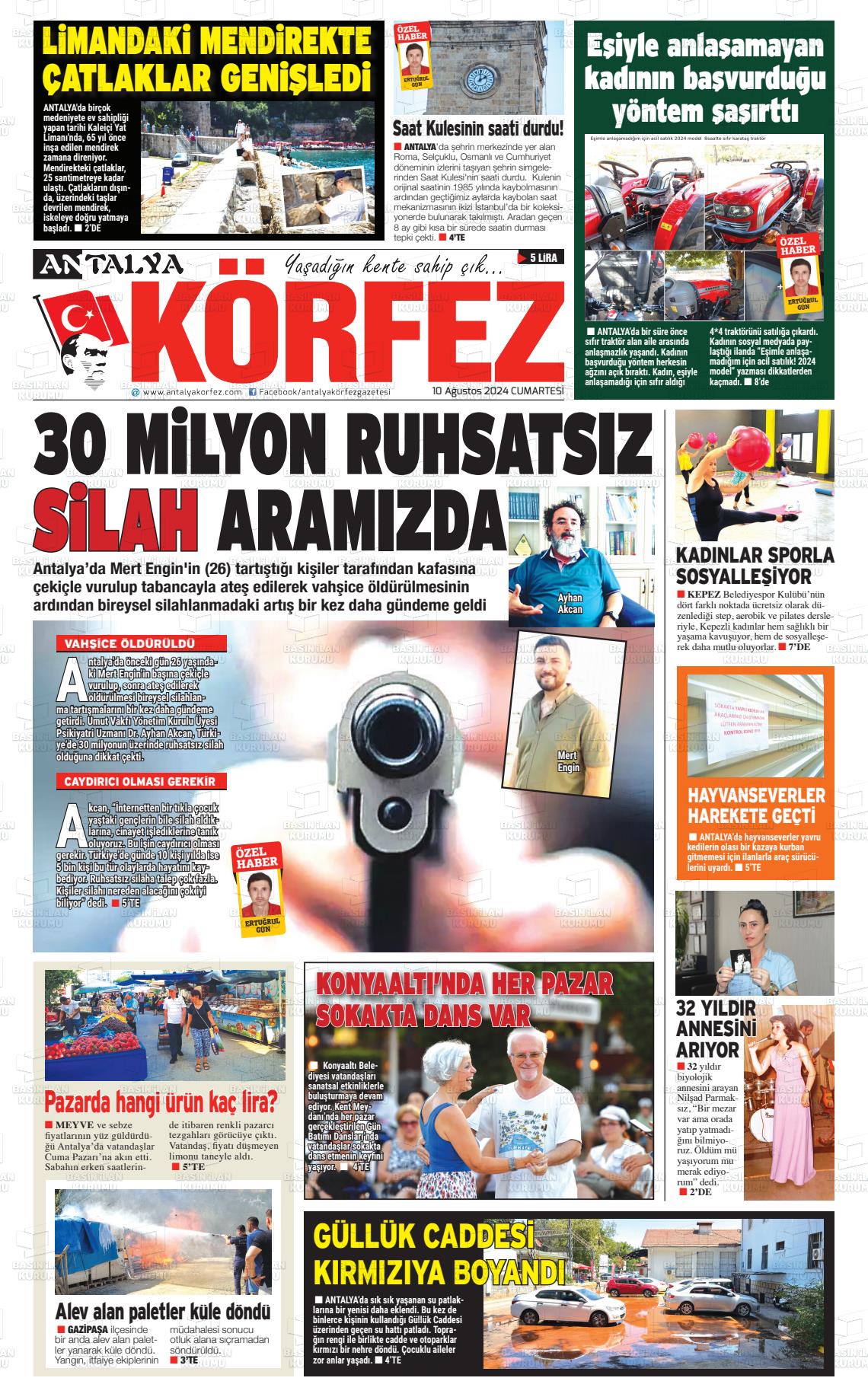 10 Ağustos 2024 Antalya Körfez Gazete Manşeti