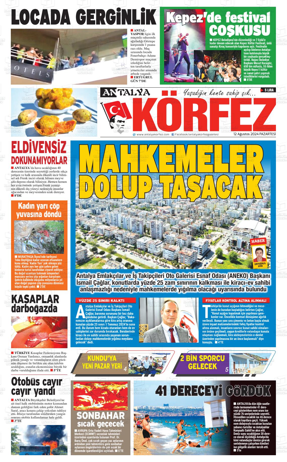 12 Ağustos 2024 Antalya Körfez Gazete Manşeti