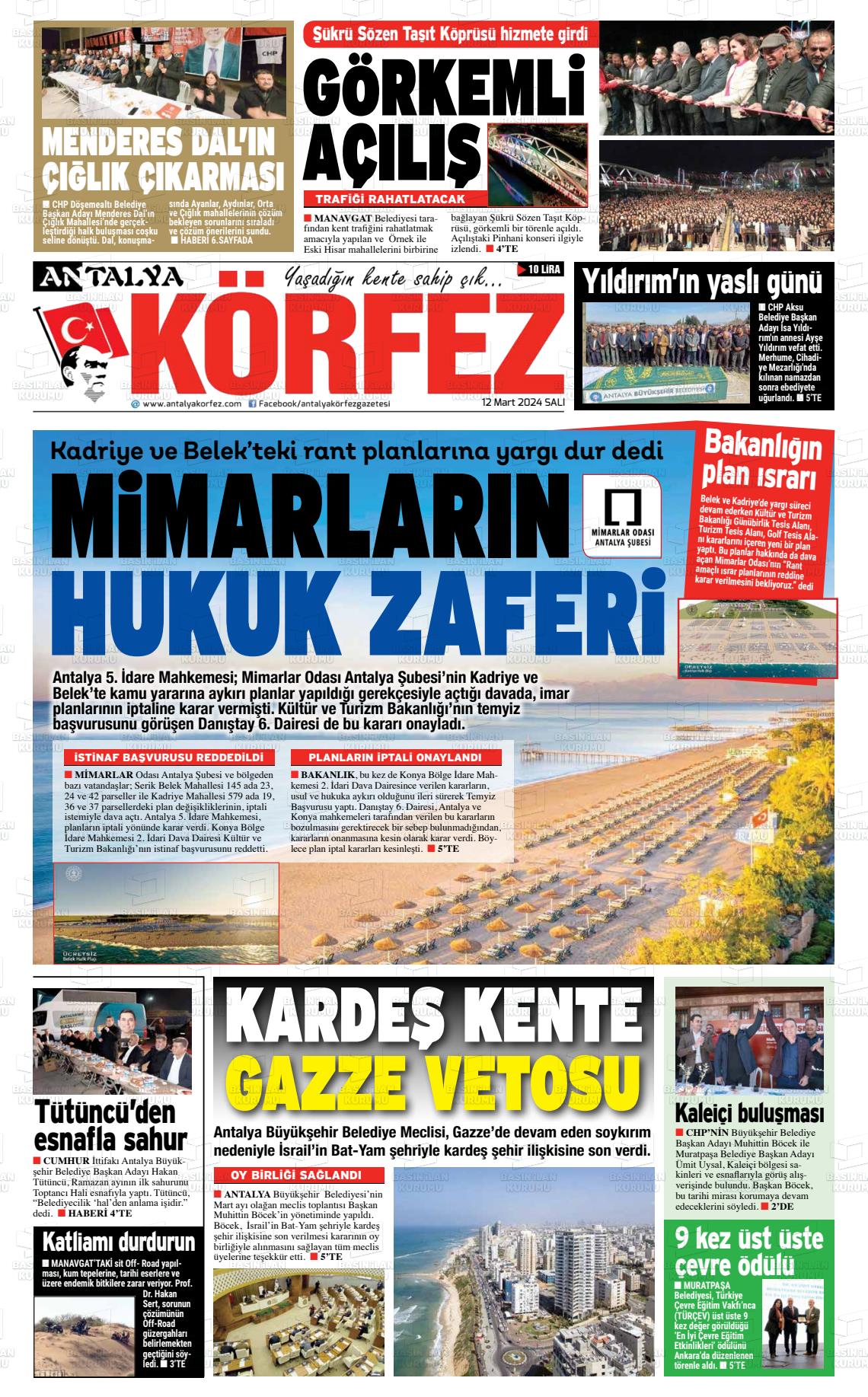 12 Mart 2024 Antalya Körfez Gazete Manşeti