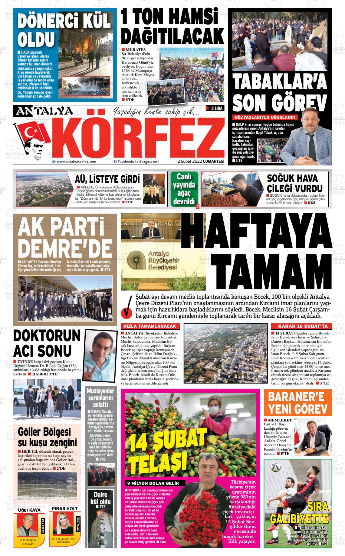 12 Şubat 2022 Antalya Körfez Gazete Manşeti