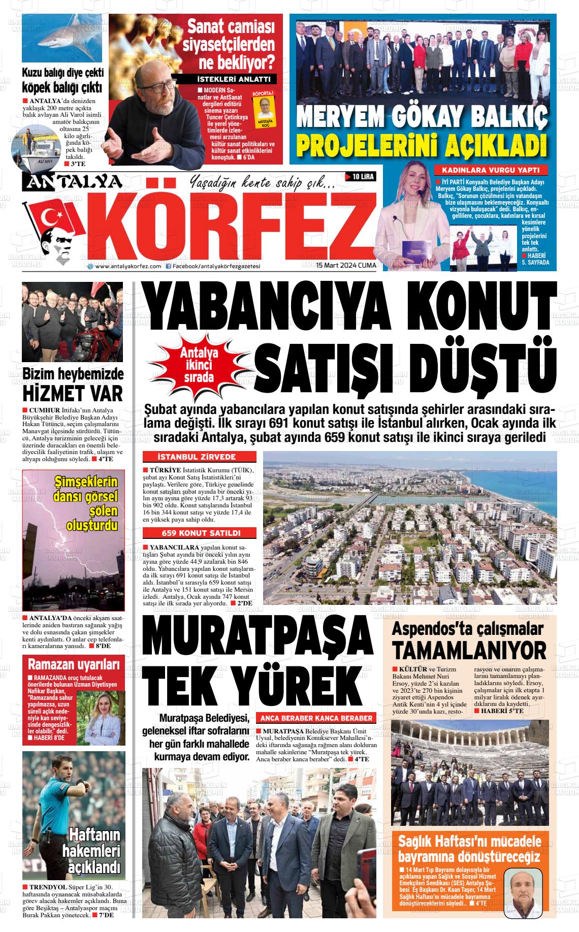 15 Mart 2024 Antalya Körfez Gazete Manşeti