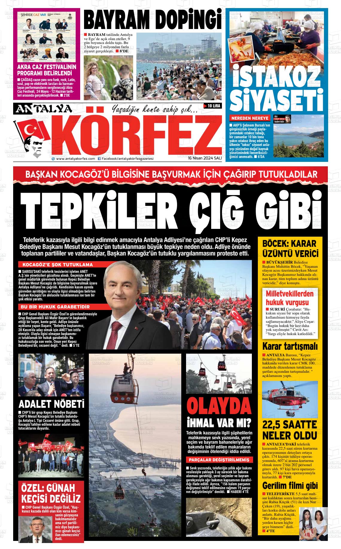16 Nisan 2024 Antalya Körfez Gazete Manşeti