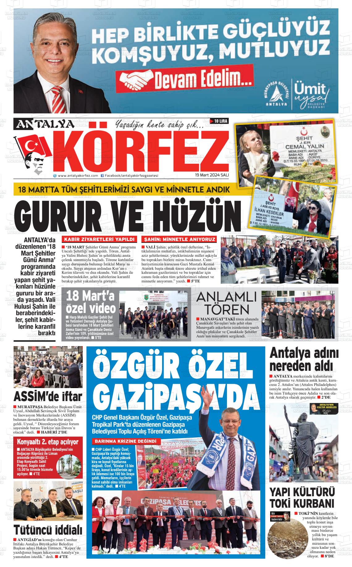 19 Mart 2024 Antalya Körfez Gazete Manşeti