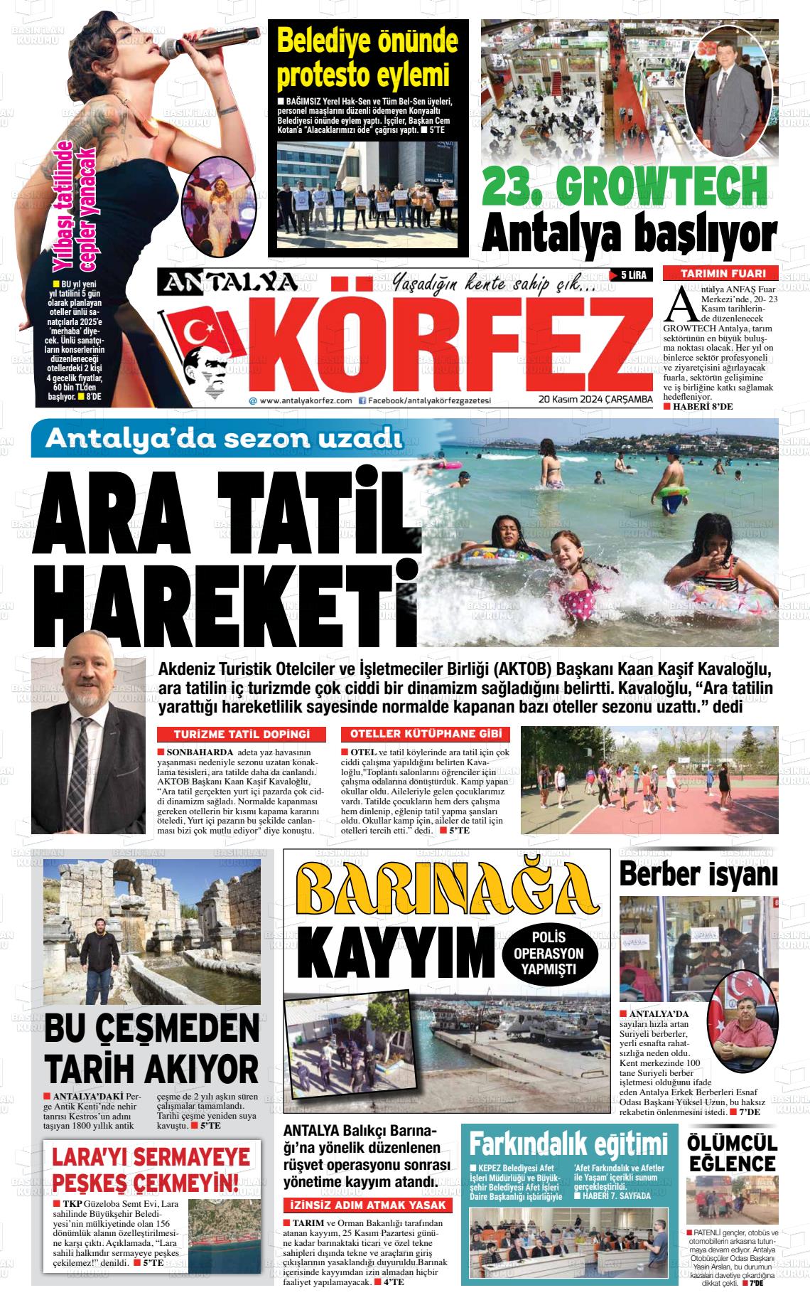 20 Kasım 2024 Antalya Körfez Gazete Manşeti