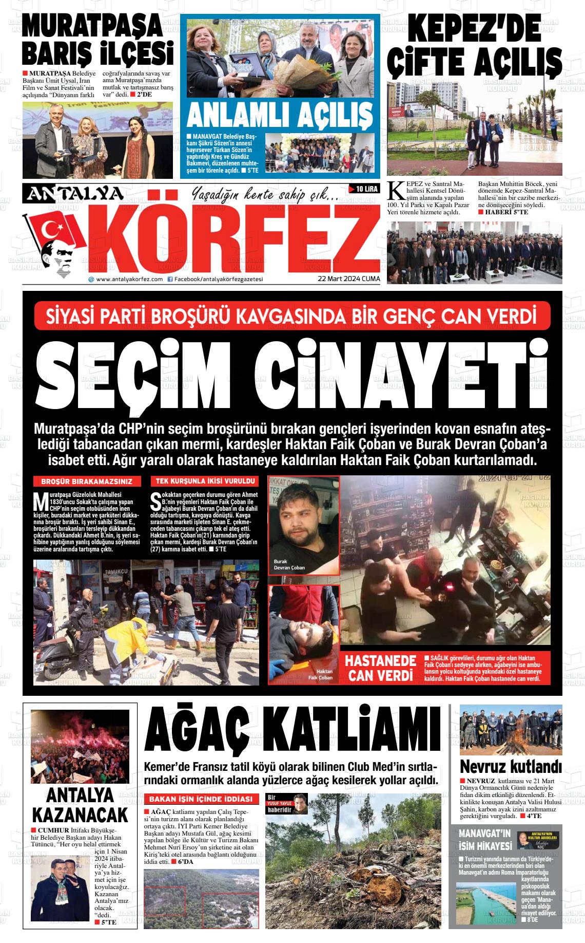 22 Mart 2024 Antalya Körfez Gazete Manşeti