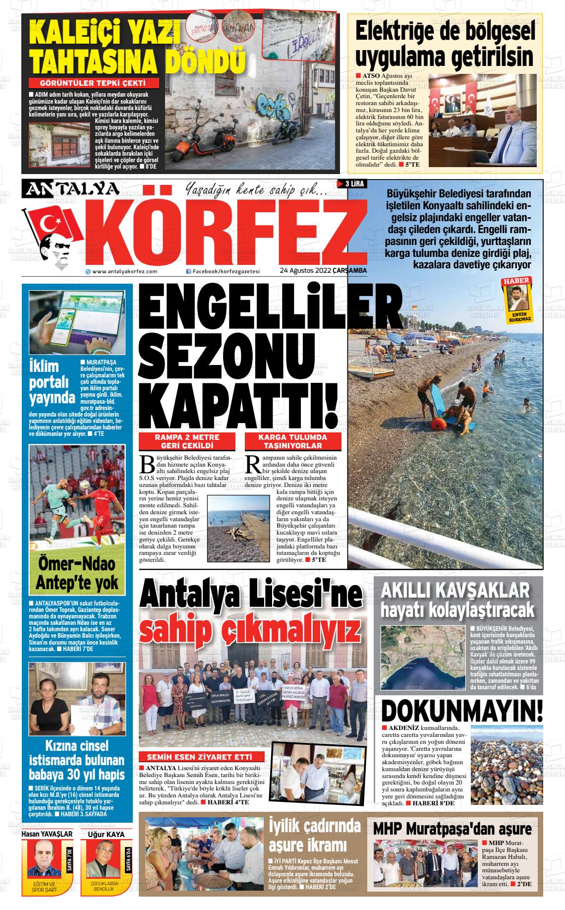 22 Ekim 2022 Antalya Körfez Gazete Manşeti