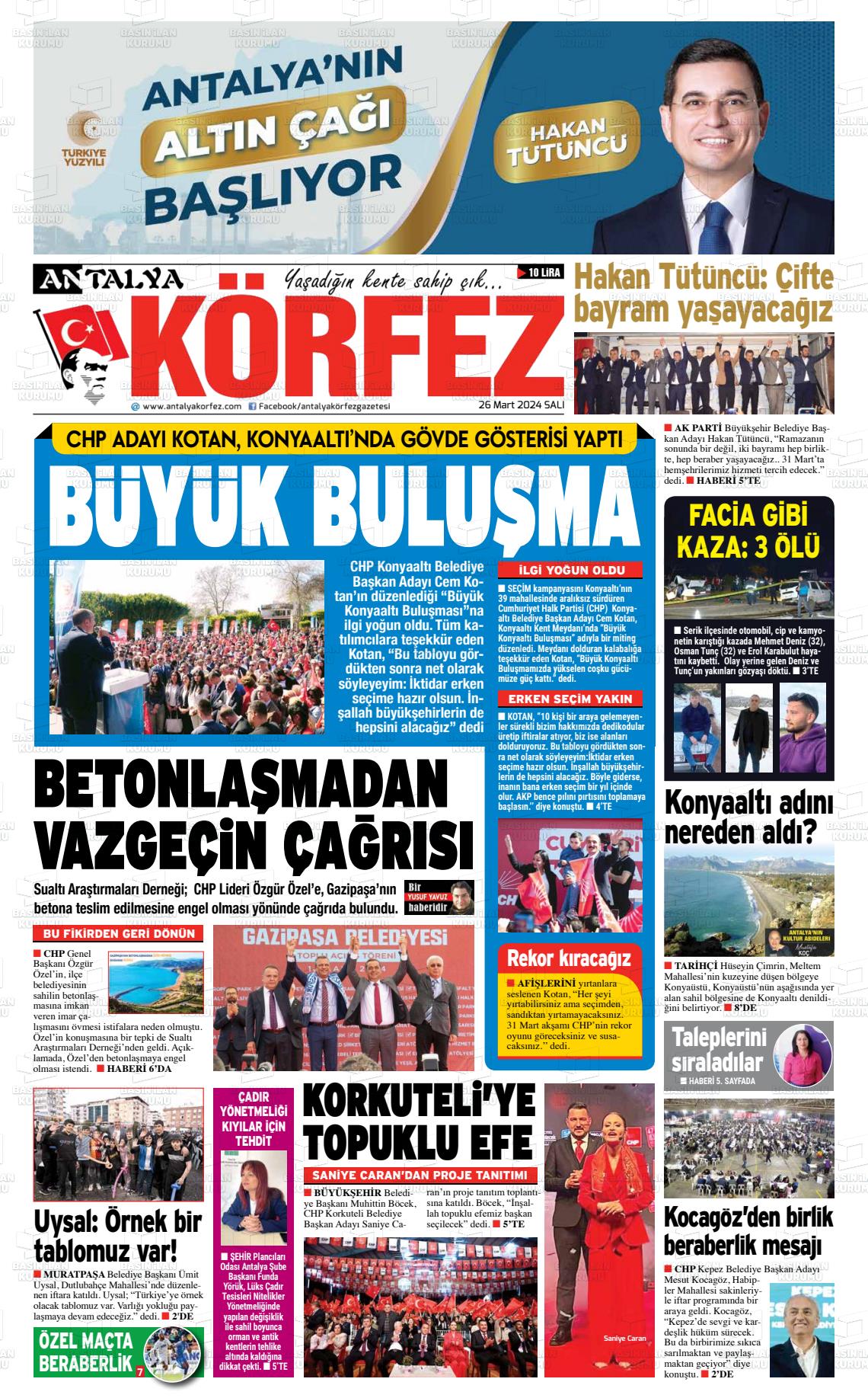 26 Mart 2024 Antalya Körfez Gazete Manşeti