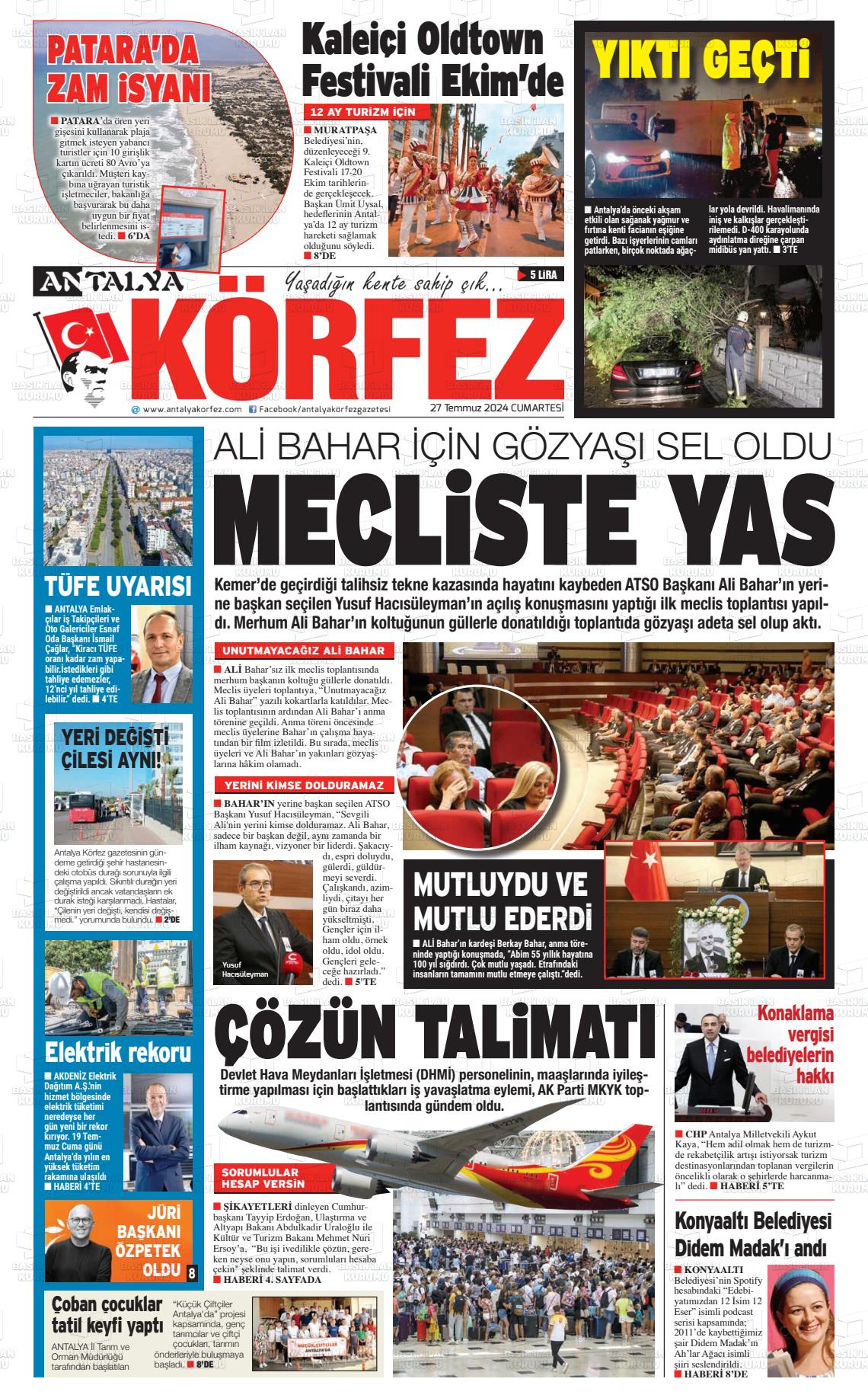 27 Temmuz 2024 Antalya Körfez Gazete Manşeti