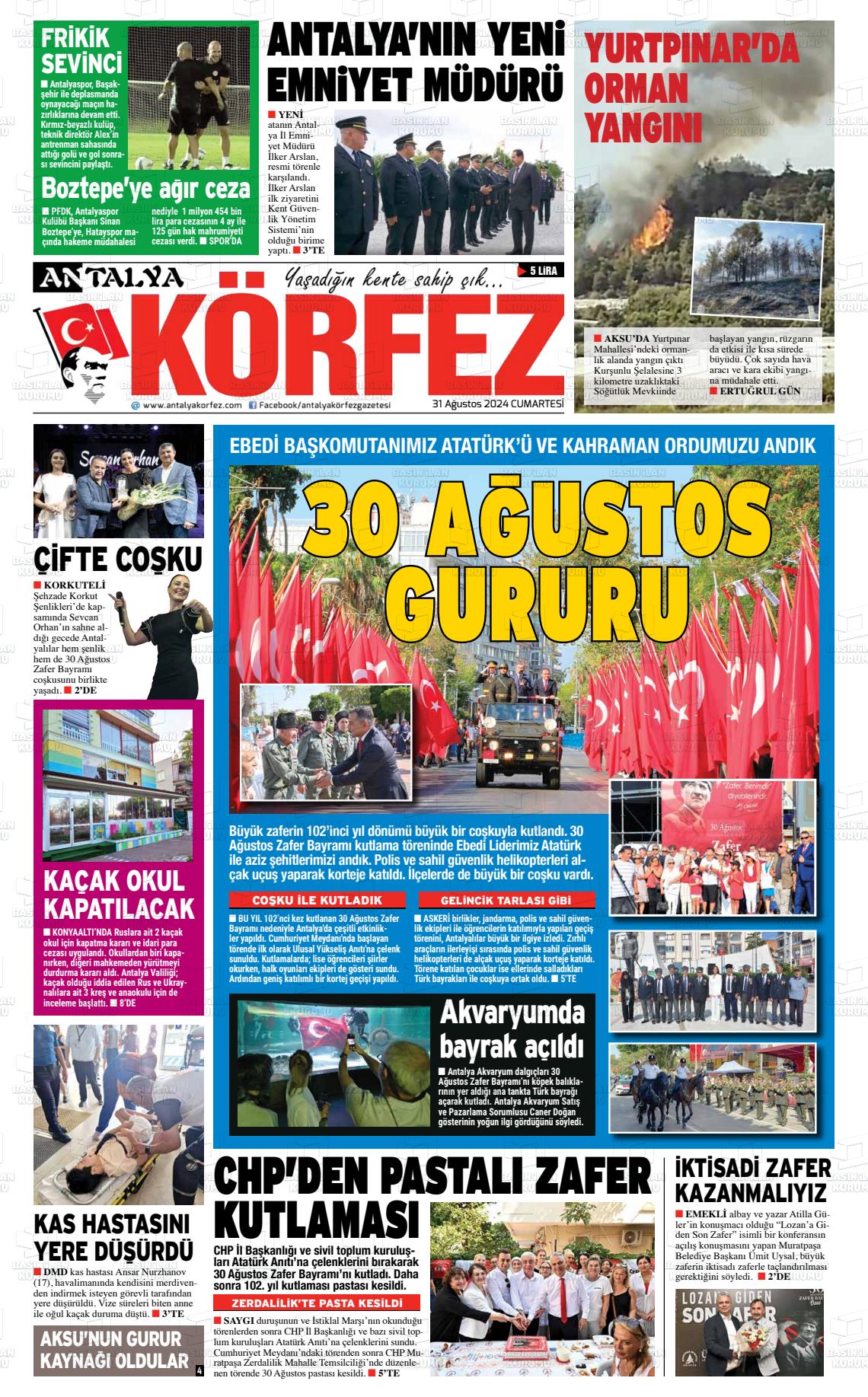 31 Ağustos 2024 Antalya Körfez Gazete Manşeti