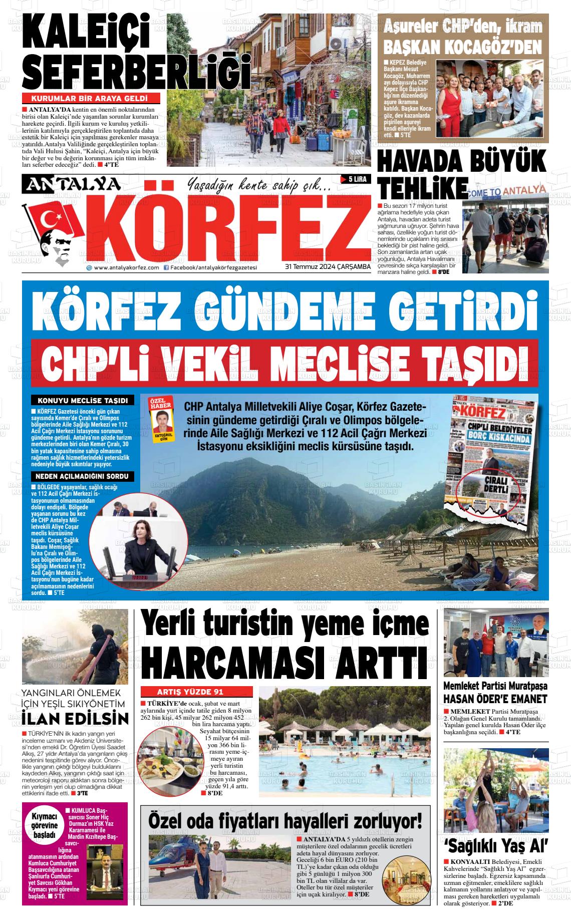 31 Temmuz 2024 Antalya Körfez Gazete Manşeti