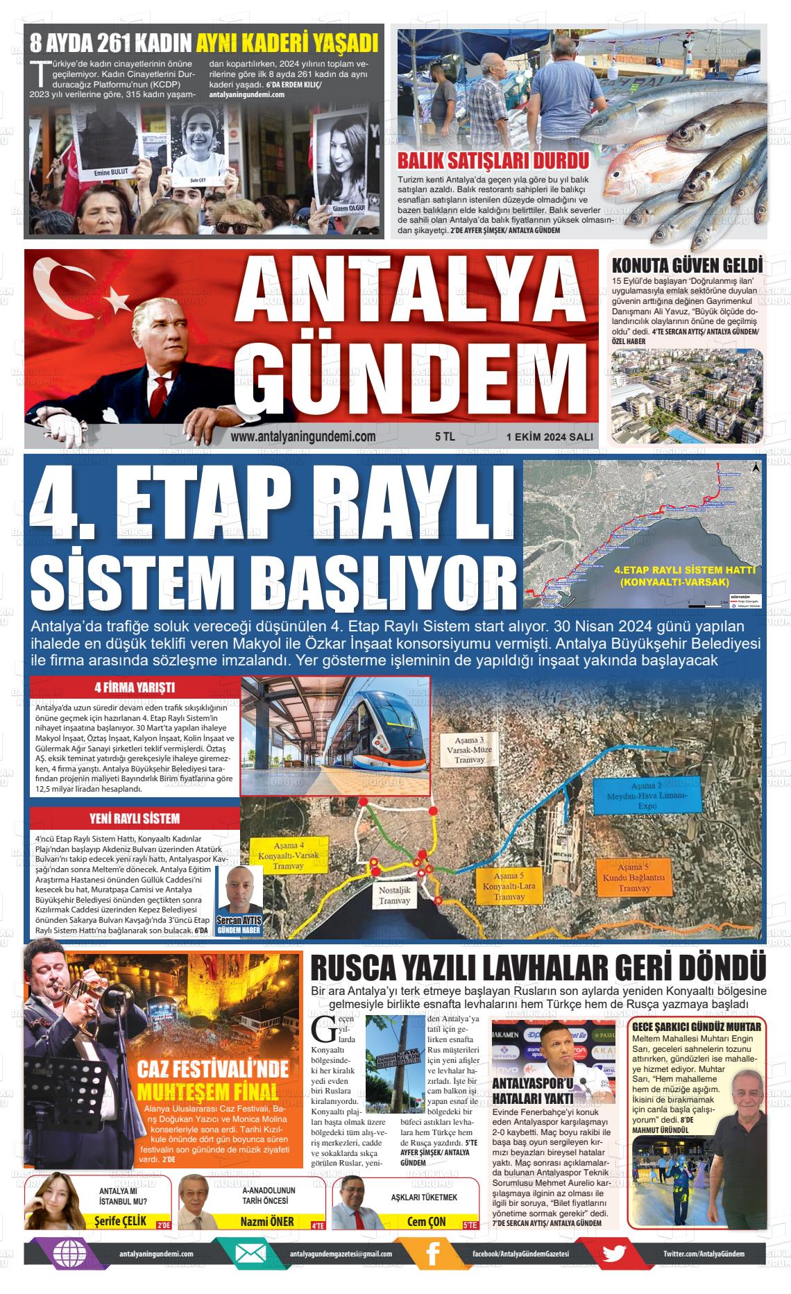 01 Ekim 2024 Antalya'nın Gündemi Gazete Manşeti